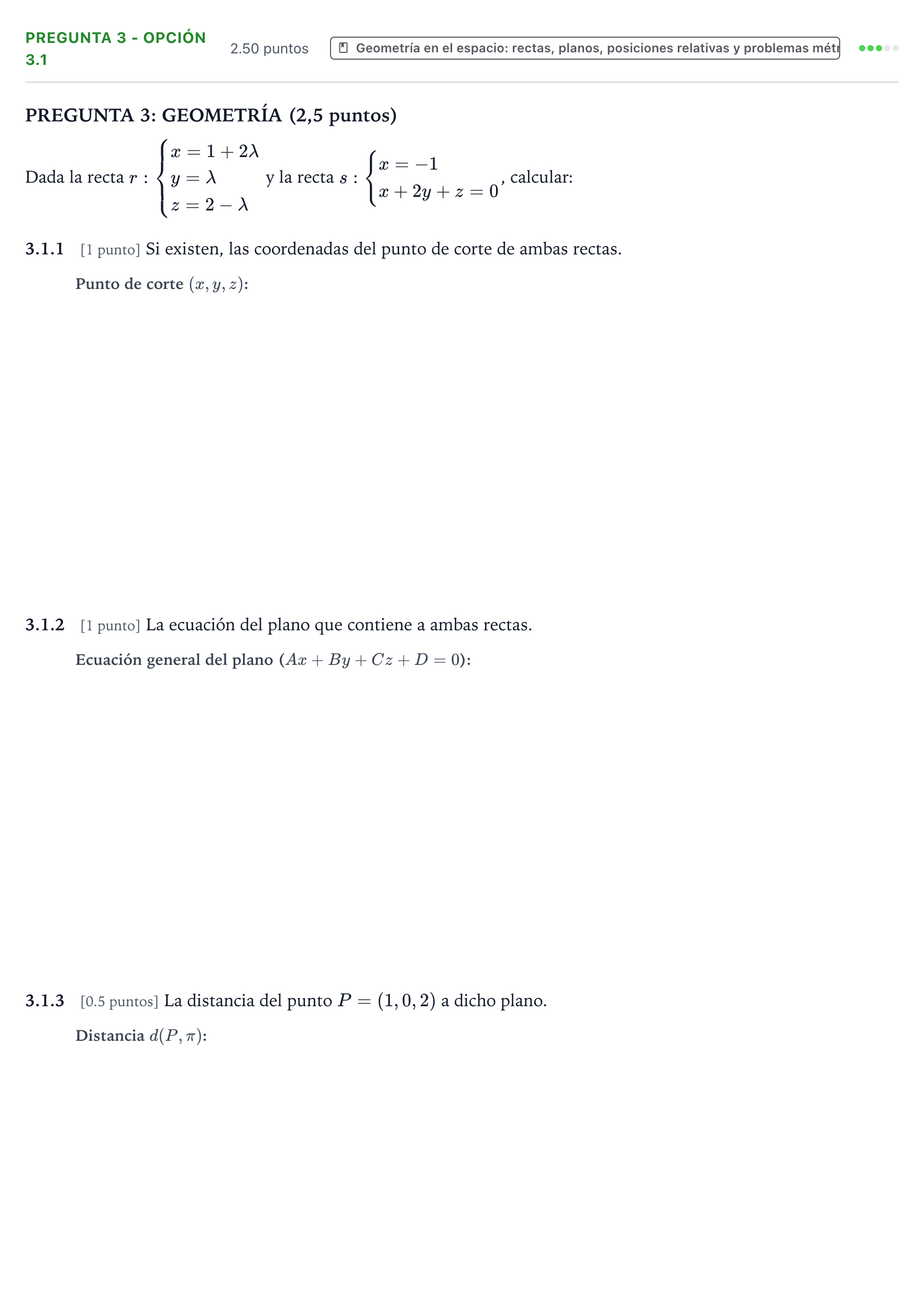 Enunciado: Pregunta 3 - Opción 3.1 · Matemáticas II PAU Valencia Ordinaria 2025