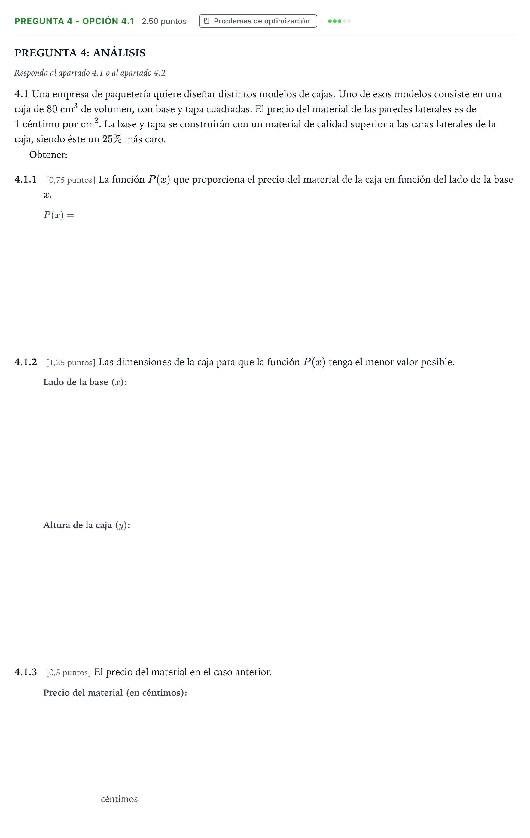 Enunciado: Pregunta 4 - Opción 4.1 · Matemáticas II PAU Valencia Ordinaria 2025