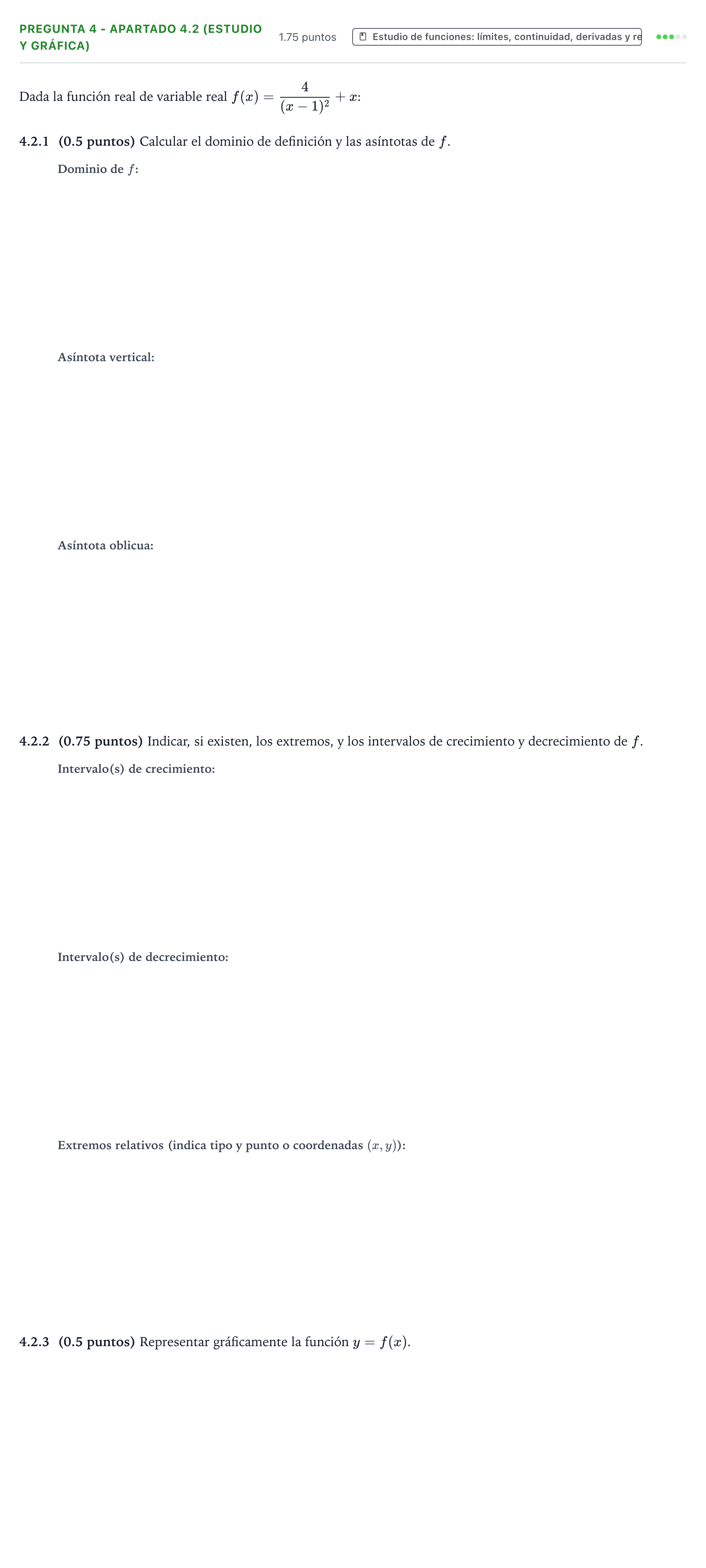 Enunciado: Pregunta 4 - Apartado 4.2 (Estudio y gráfica) · Matemáticas II PAU Valencia Ordinaria solapamiento 2025
