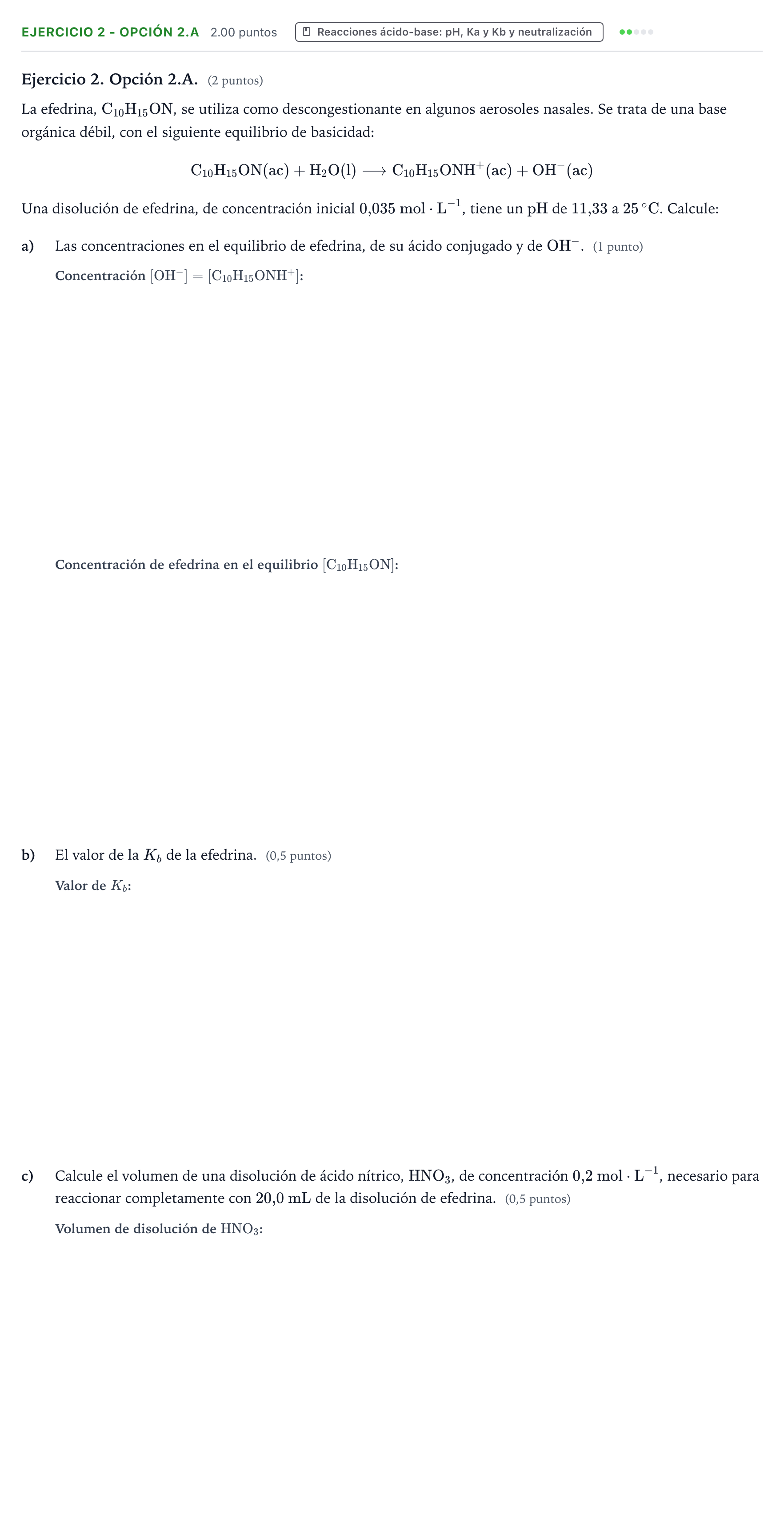 Enunciado: Ejercicio 2 - Opción 2.A · Química PAU Valencia Extraordinaria DANA 2025