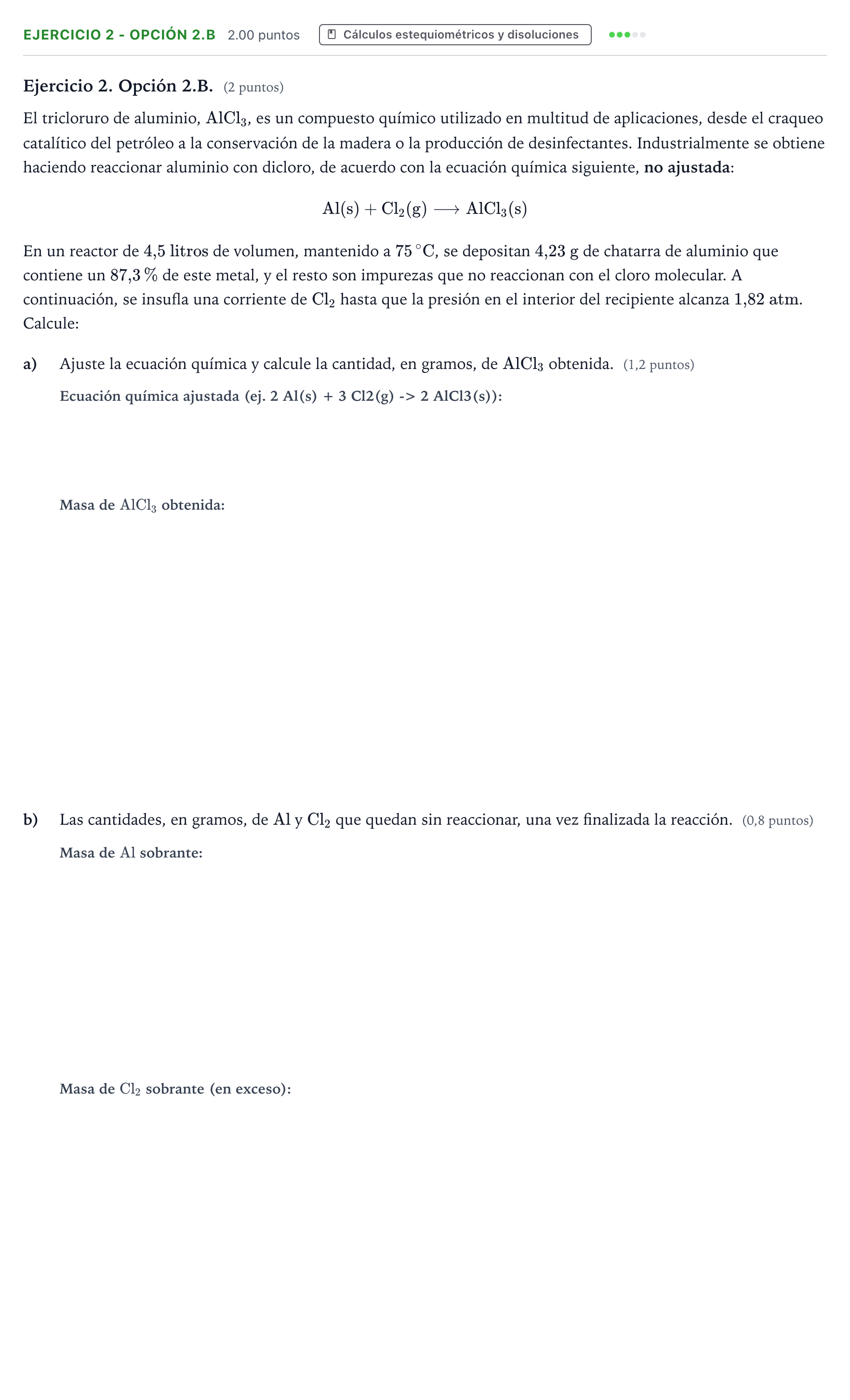 Enunciado: Ejercicio 2 - Opción 2.B · Química PAU Valencia Extraordinaria DANA 2025