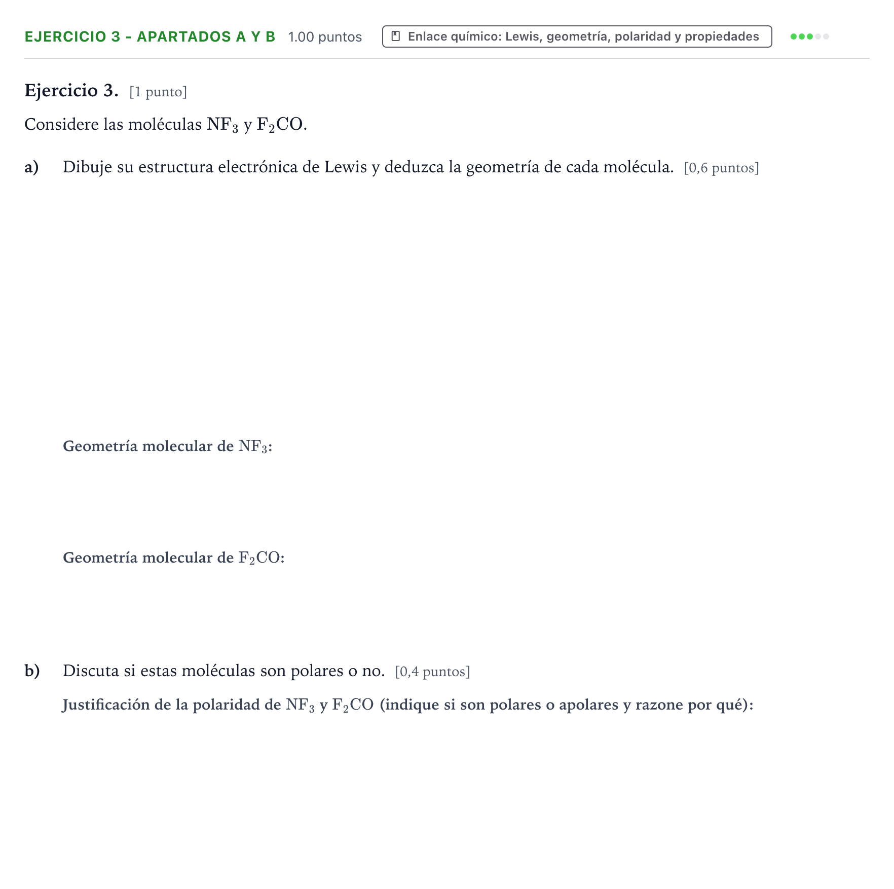 Enunciado: Ejercicio 3 - Apartados a y b · Química PAU Valencia Extraordinaria DANA 2025