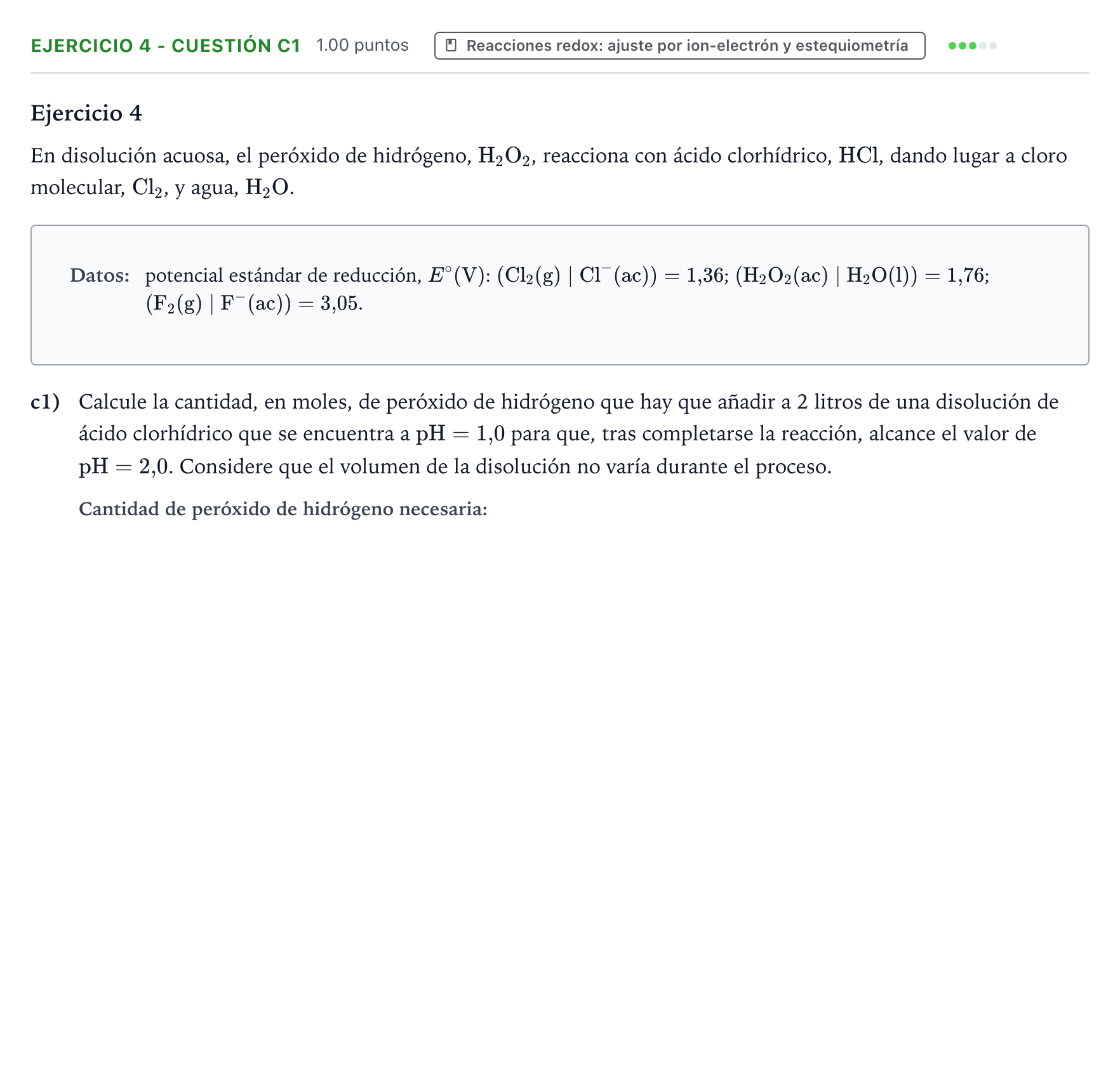 Enunciado: Ejercicio 4 - Cuestión c1 · Química PAU Valencia Extraordinaria DANA 2025