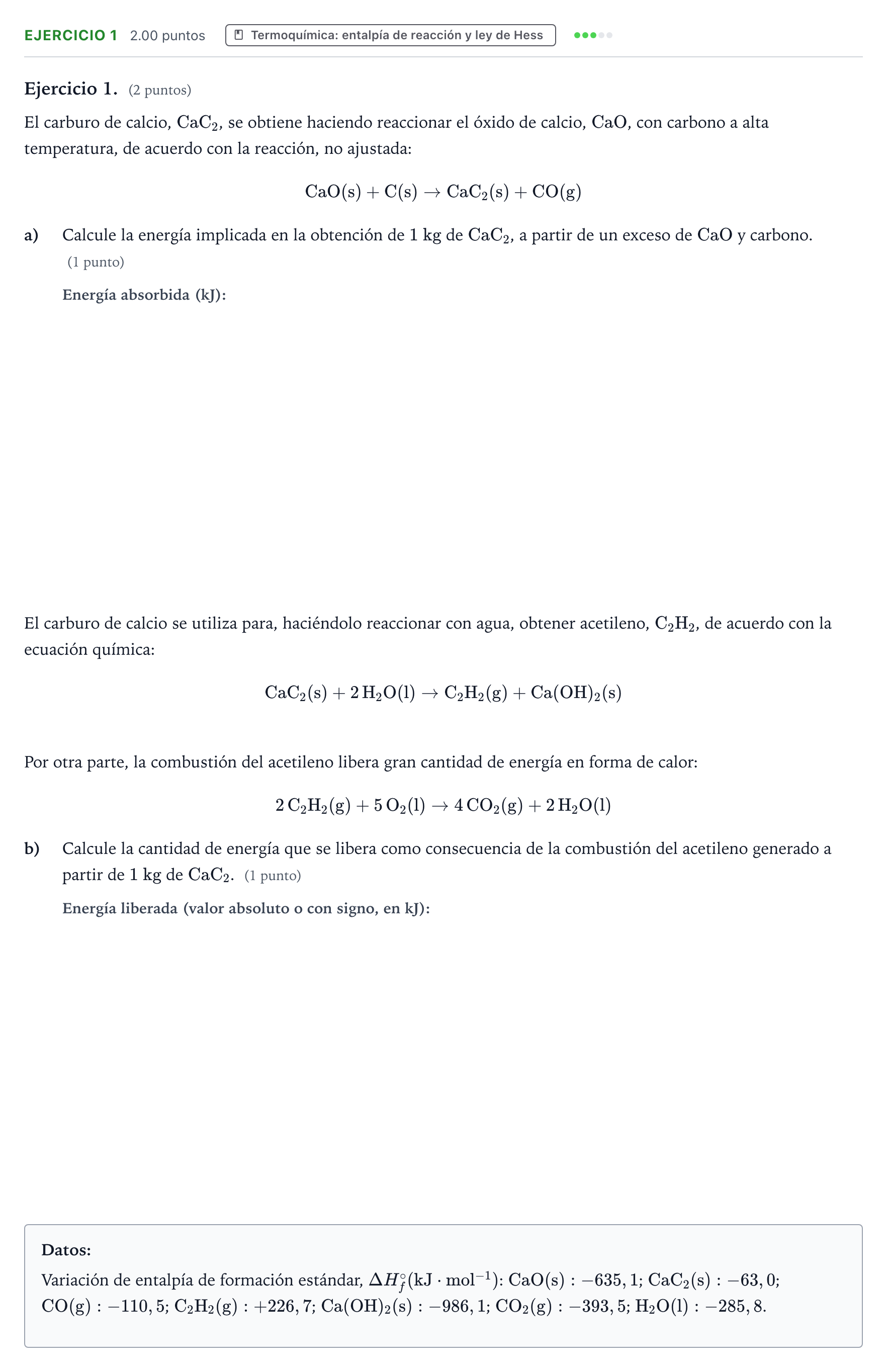 Enunciado: Ejercicio 1 · Química PAU Valencia Extraordinaria 2025