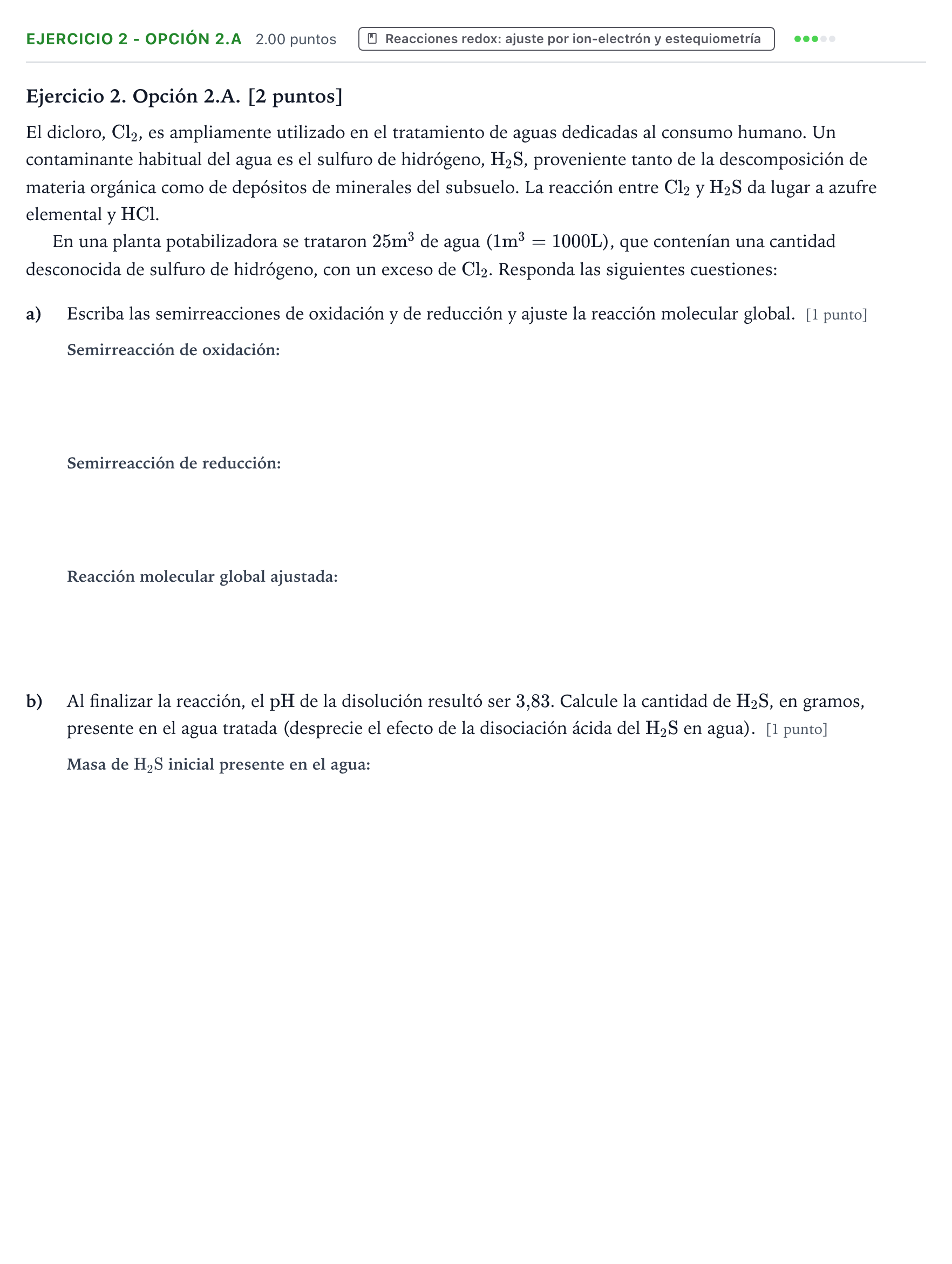 Enunciado: Ejercicio 2 - Opción 2.A · Química PAU Valencia Extraordinaria 2025