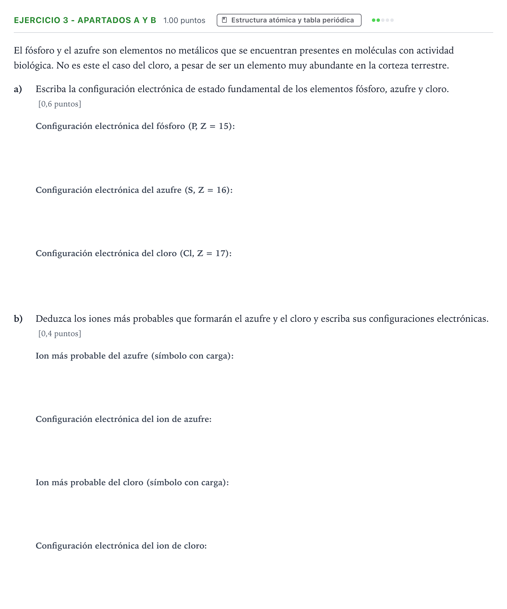 Enunciado: Ejercicio 3 - Apartados a y b · Química PAU Valencia Extraordinaria 2025