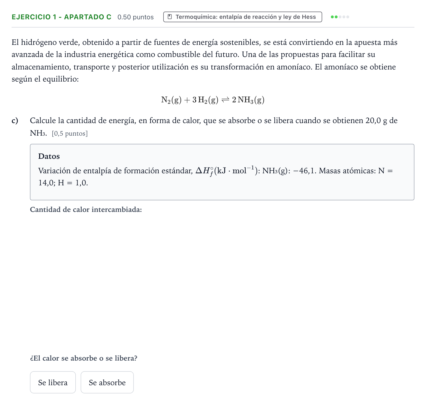 Enunciado: Ejercicio 1 - Apartado c · Química PAU Valencia Ordinaria 2025
