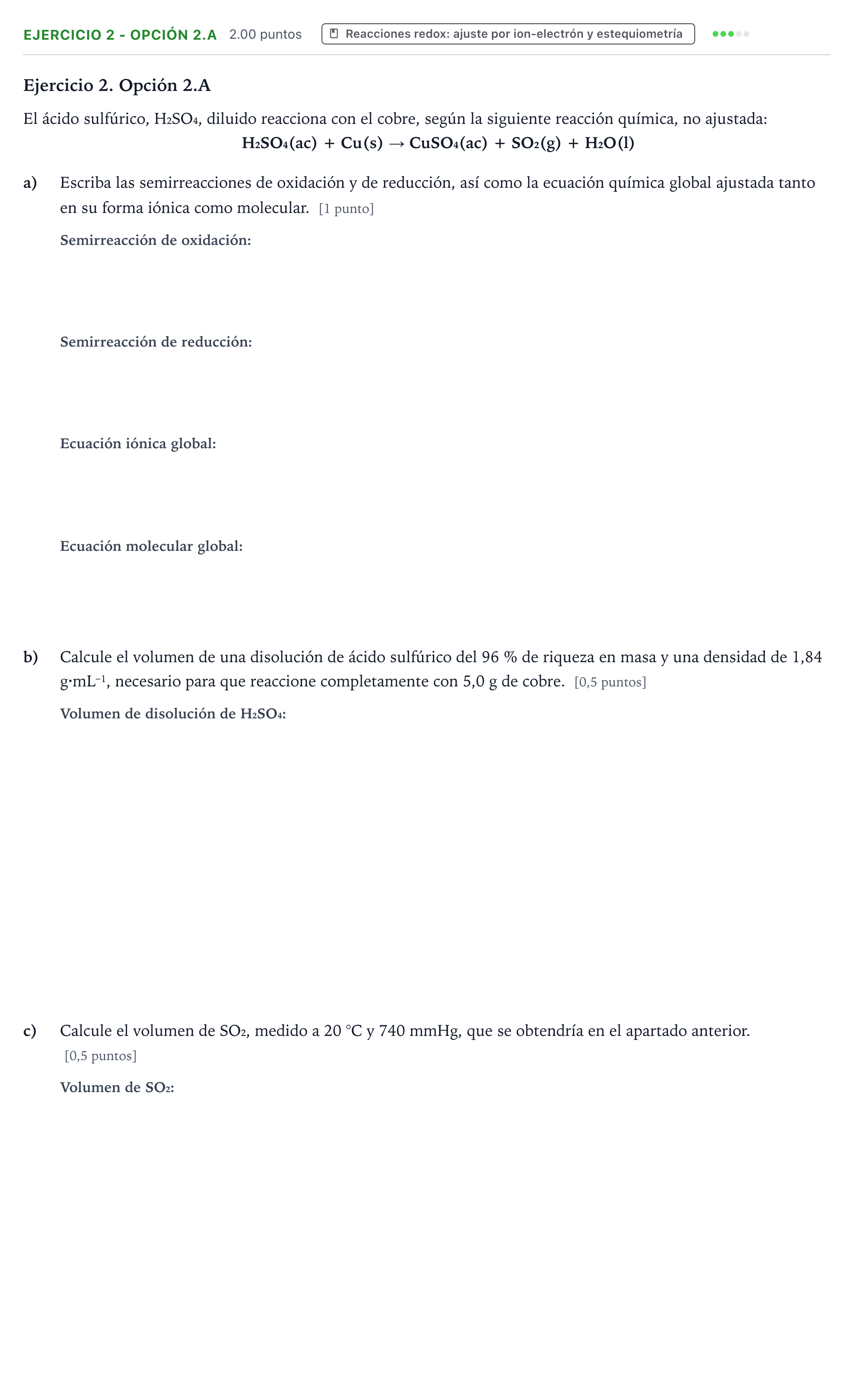 Enunciado: Ejercicio 2 - Opción 2.A · Química PAU Valencia Ordinaria 2025