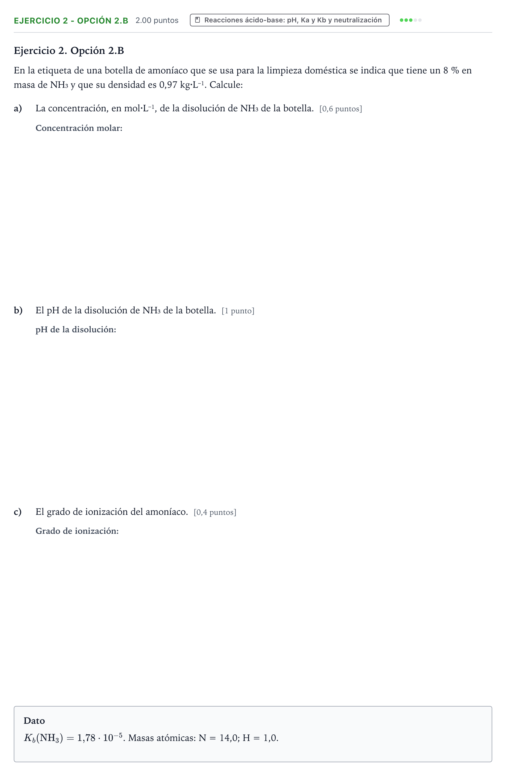 Enunciado: Ejercicio 2 - Opción 2.B · Química PAU Valencia Ordinaria 2025