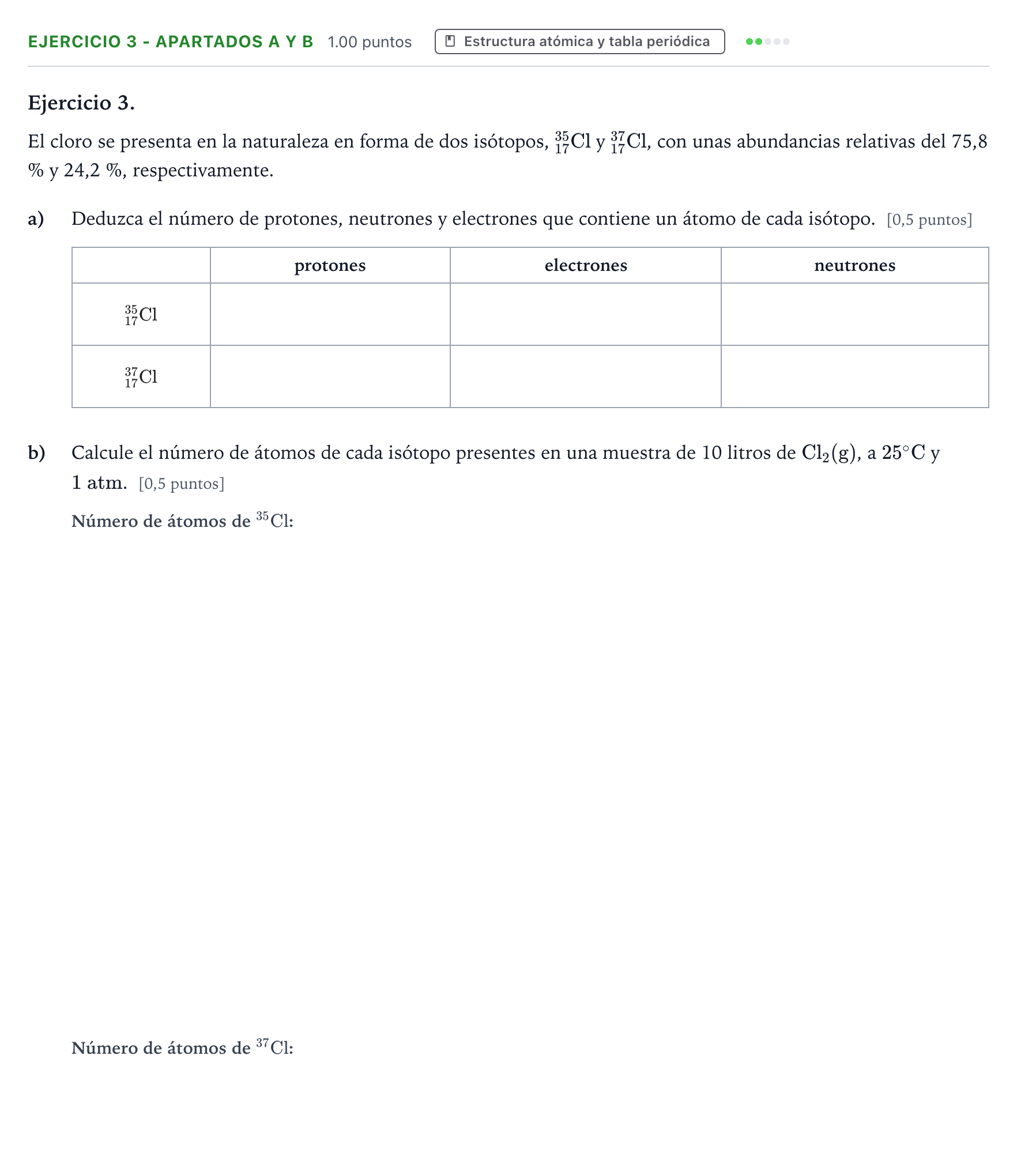 Enunciado: Ejercicio 3 - Apartados a y b · Química PAU Valencia Ordinaria 2025