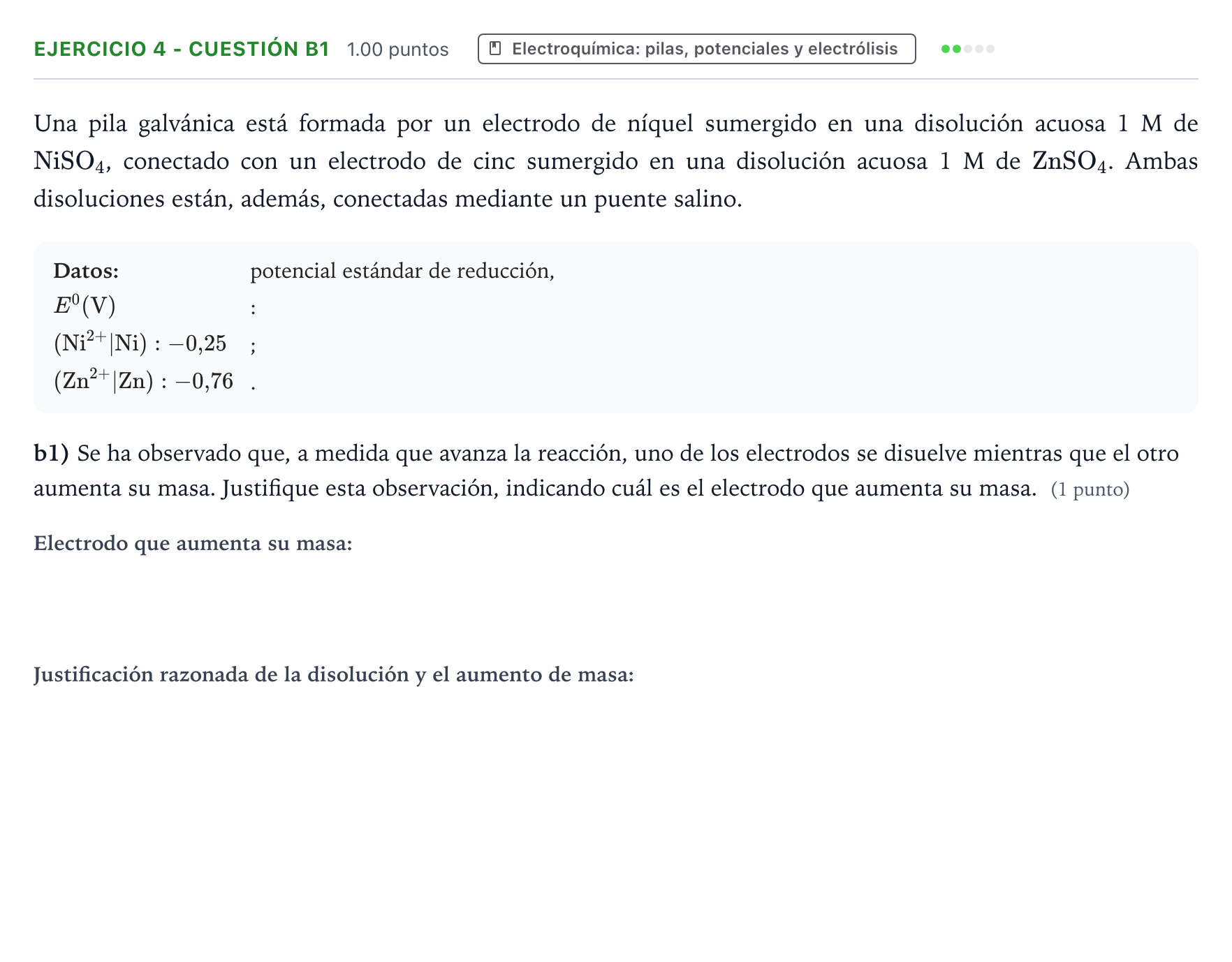 Enunciado: Ejercicio 4 - Cuestión b1 · Química PAU Valencia Ordinaria 2025