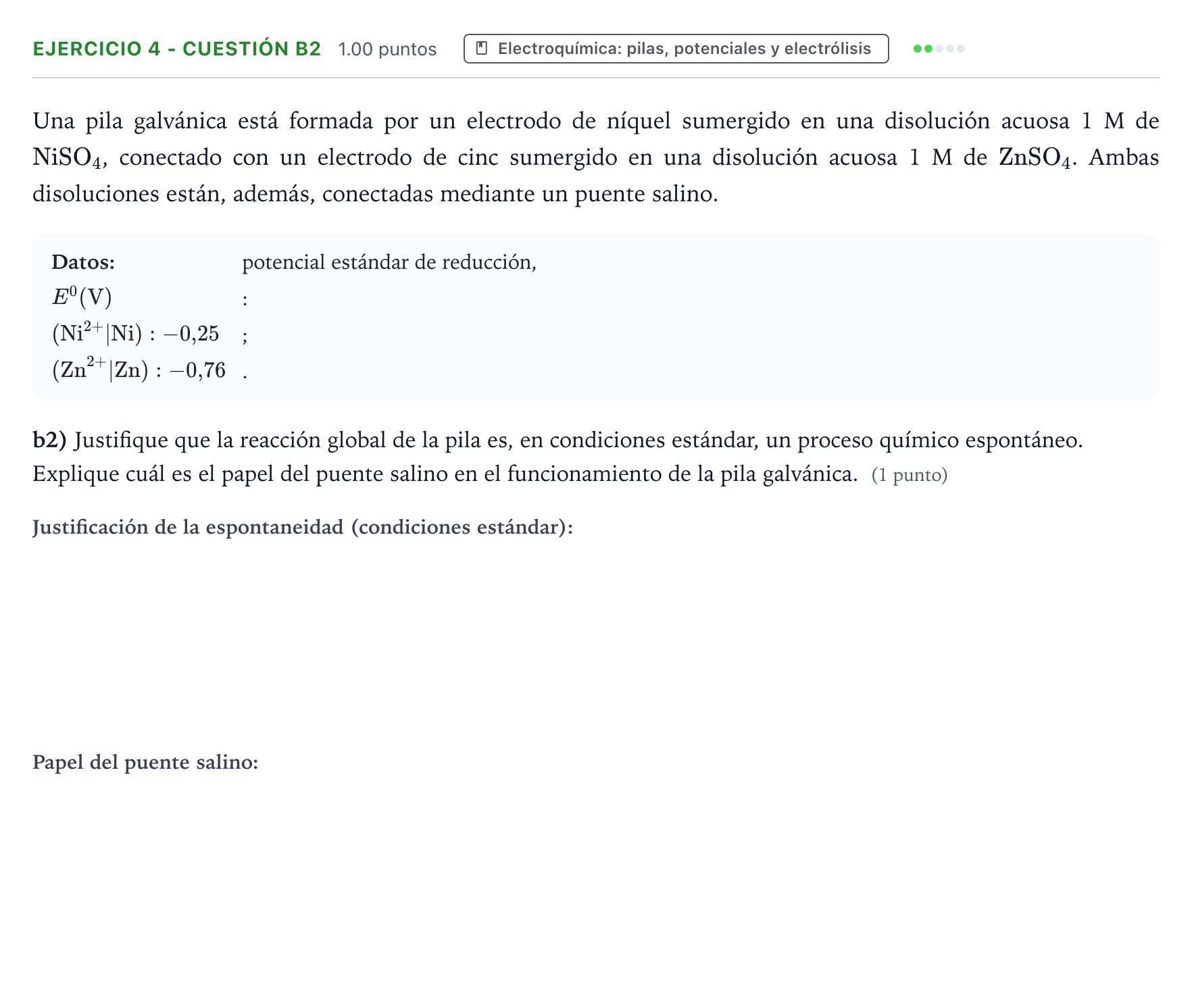 Enunciado: Ejercicio 4 - Cuestión b2 · Química PAU Valencia Ordinaria 2025