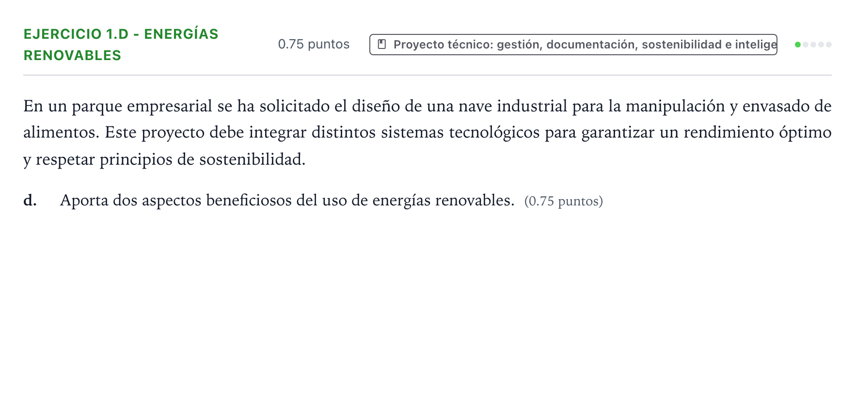 Enunciado: Ejercicio 1.d - Energías renovables · Tecnología e Ingeniería II PAU Valencia Extraordinaria DANA 2025