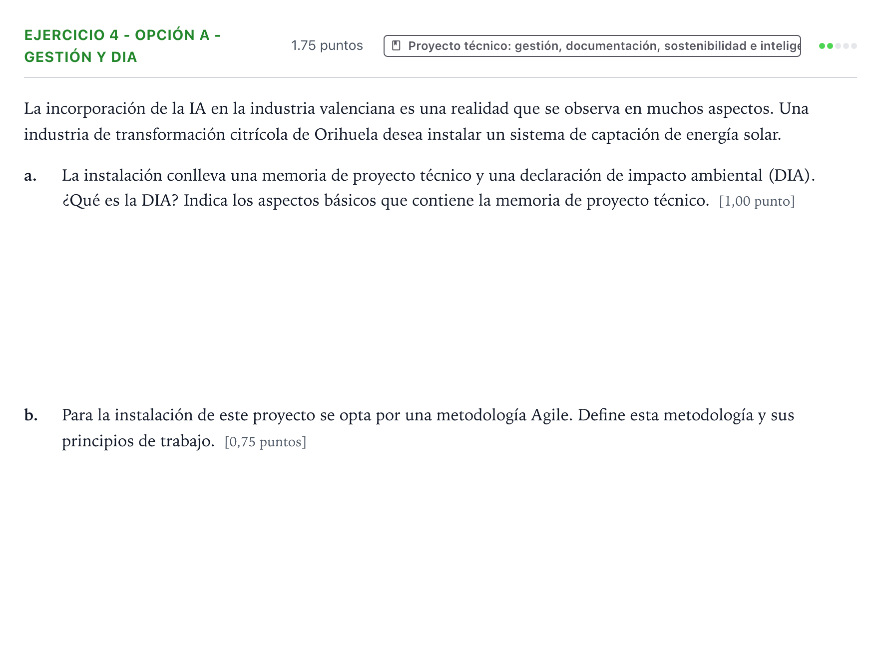 Enunciado: Ejercicio 4 - Opción A - Gestión y DIA · Tecnología e Ingeniería II PAU Valencia Extraordinaria DANA 2025