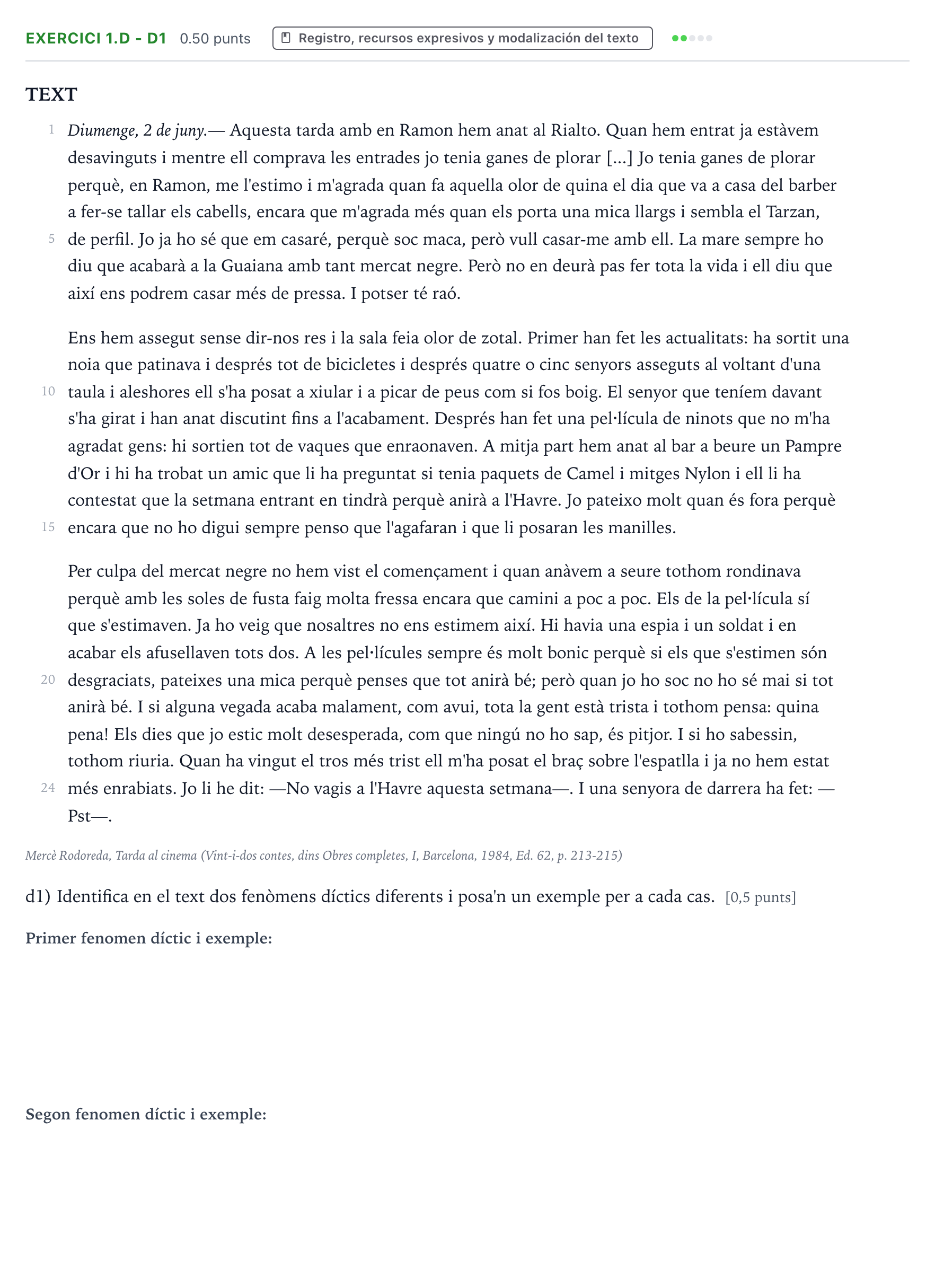 Enunciado: Ejercicio 1.d - d1 · Lengua Valenciana y Literatura II PAU Valencia Ordinaria 2025