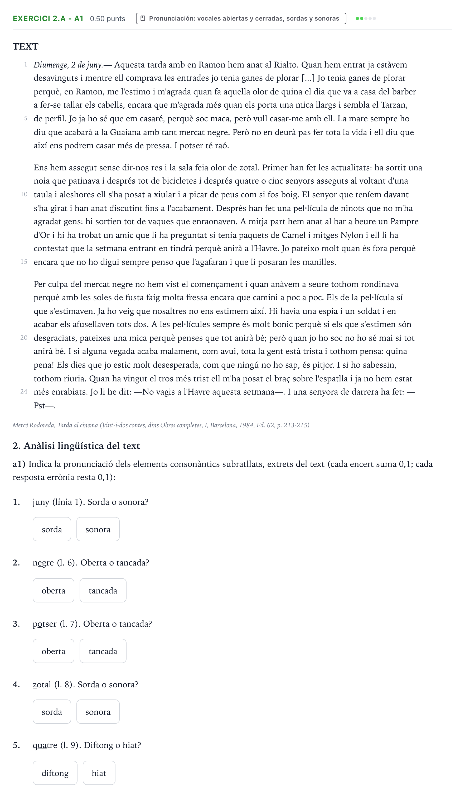 Enunciado: Ejercicio 2.a - a1 · Lengua Valenciana y Literatura II PAU Valencia Ordinaria 2025