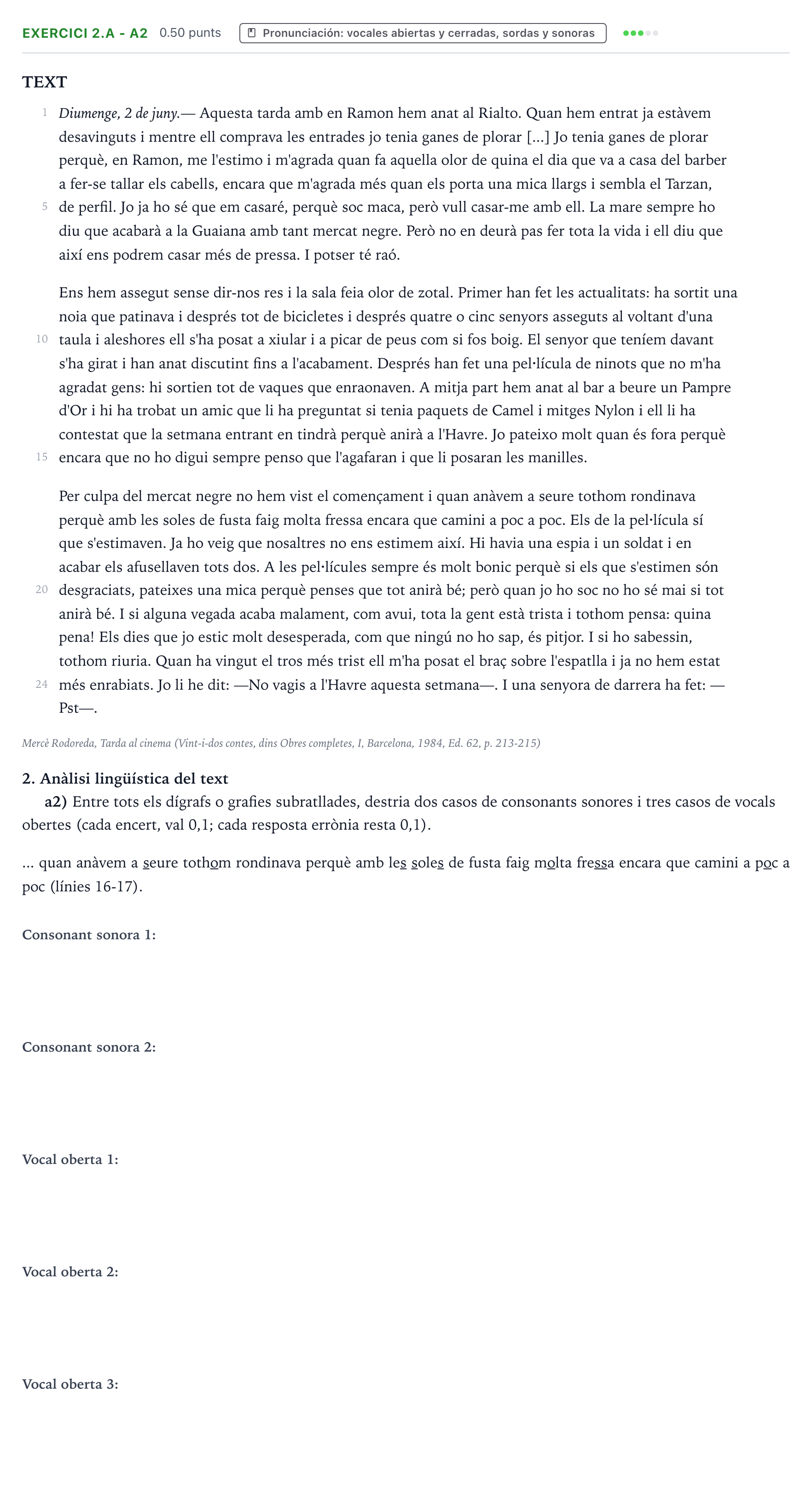 Enunciado: Ejercicio 2.a - a2 · Lengua Valenciana y Literatura II PAU Valencia Ordinaria 2025