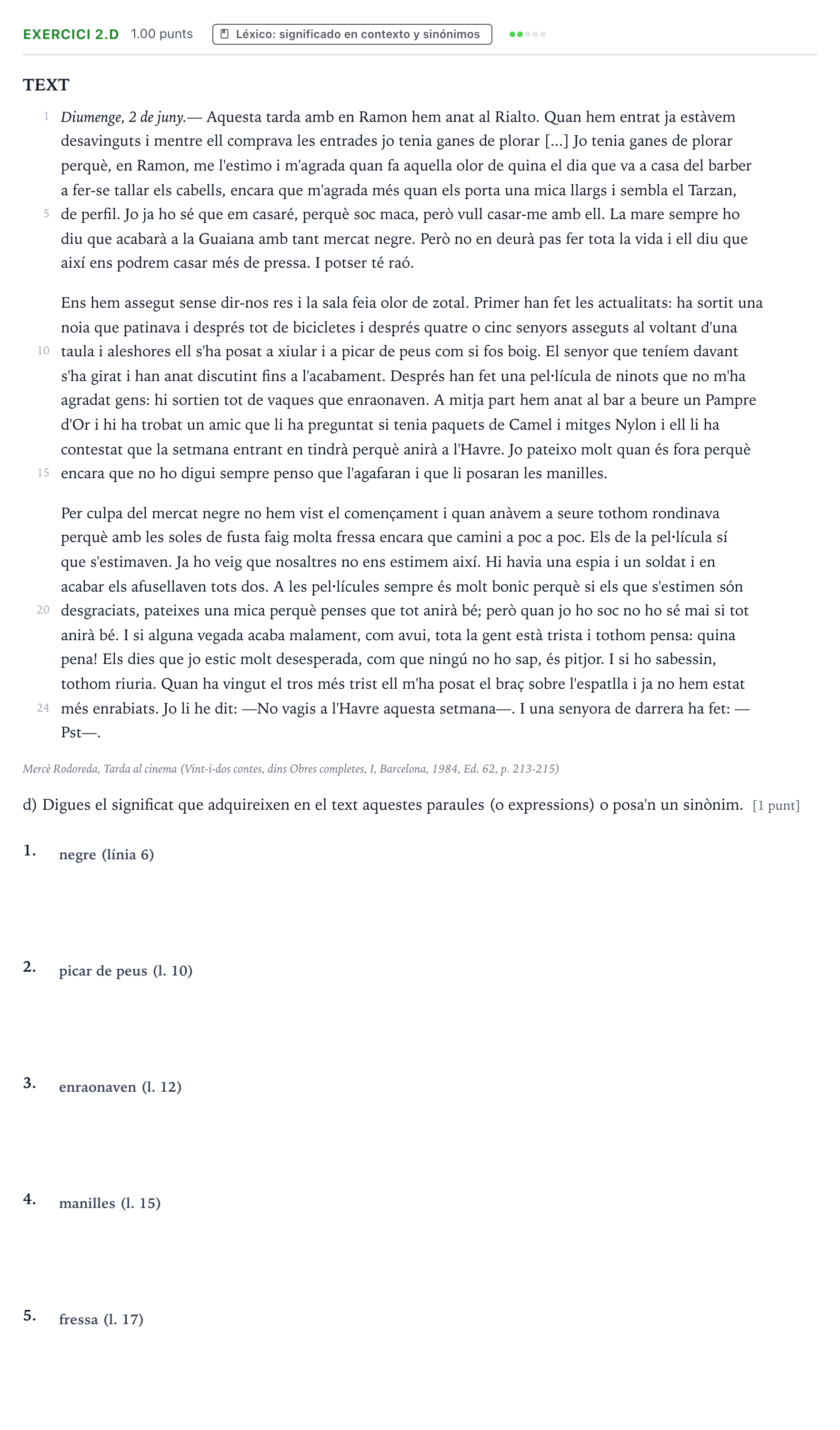 Enunciado: Ejercicio 2.d · Lengua Valenciana y Literatura II PAU Valencia Ordinaria 2025