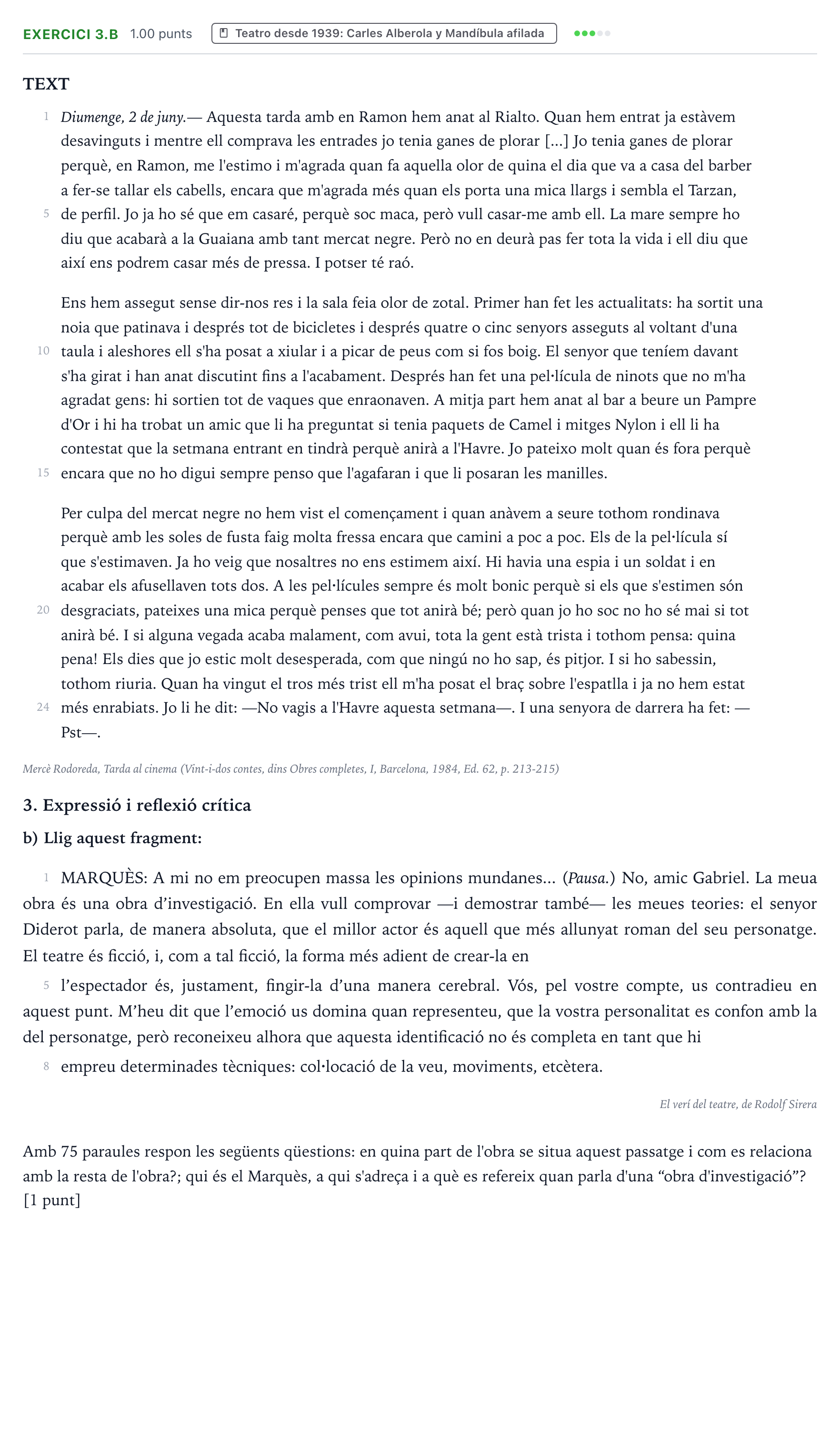 Enunciado: Ejercicio 3.b · Lengua Valenciana y Literatura II PAU Valencia Ordinaria 2025