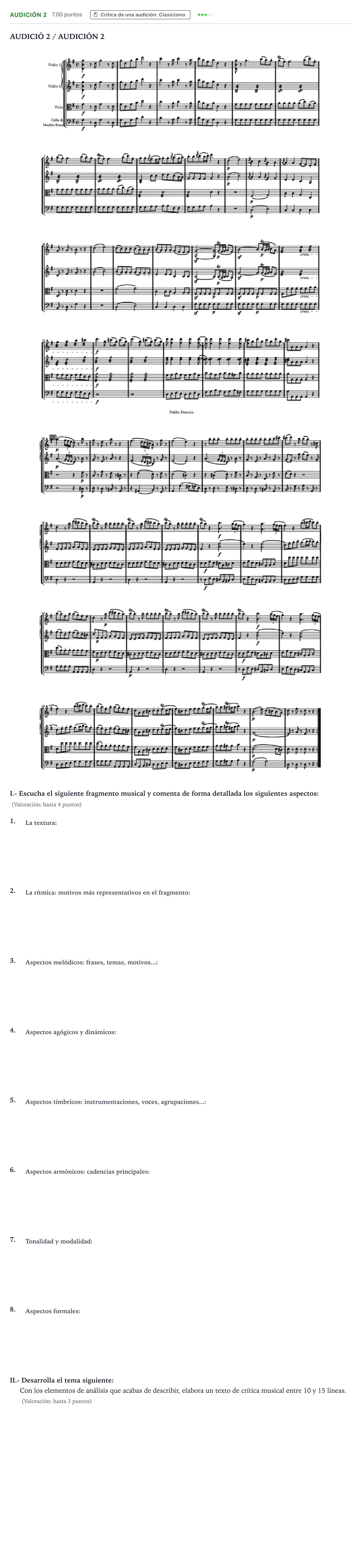Enunciado: Ejercicio Audición 2 · Análisis Musical II PAU Valencia Extraordinaria 2024
