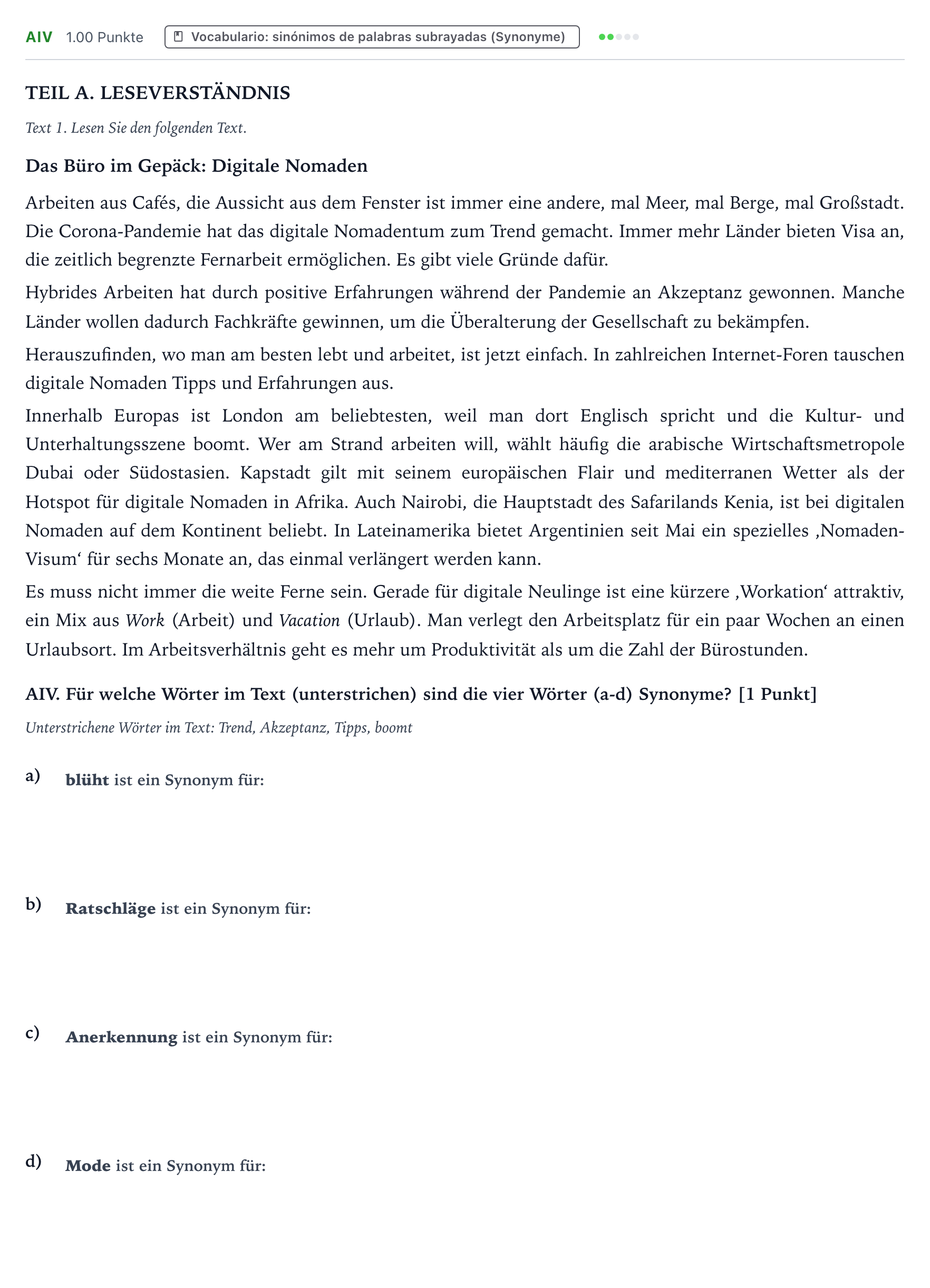 Enunciado: Ejercicio AIV · Alemán PAU Valencia Ordinaria 2024