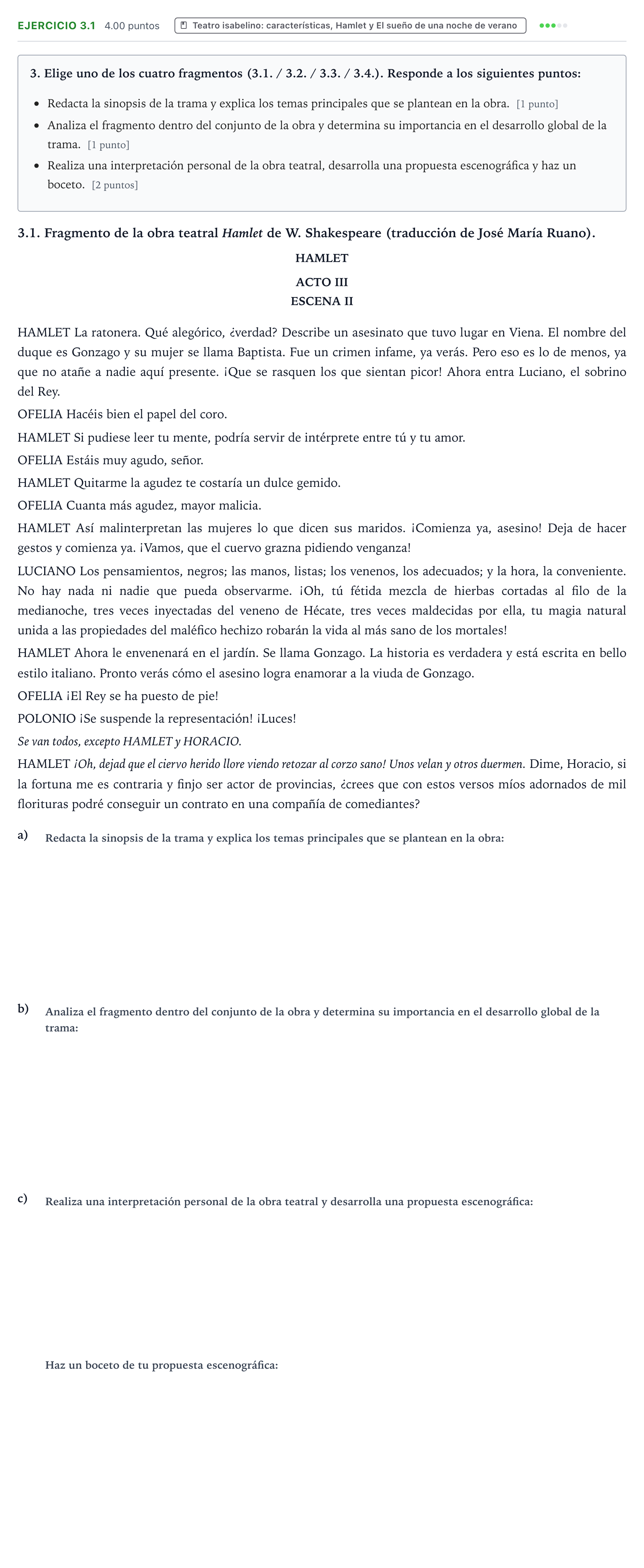 Enunciado: Ejercicio 3.1 · Artes Escénicas PAU Valencia Ordinaria 2024