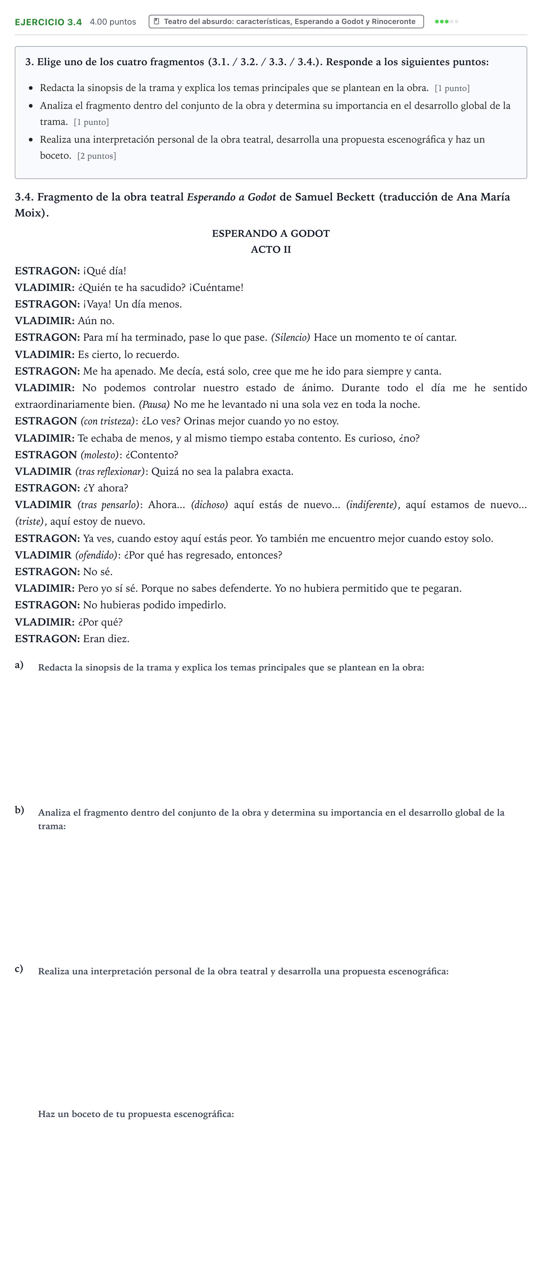 Enunciado: Ejercicio 3.4 · Artes Escénicas PAU Valencia Ordinaria 2024