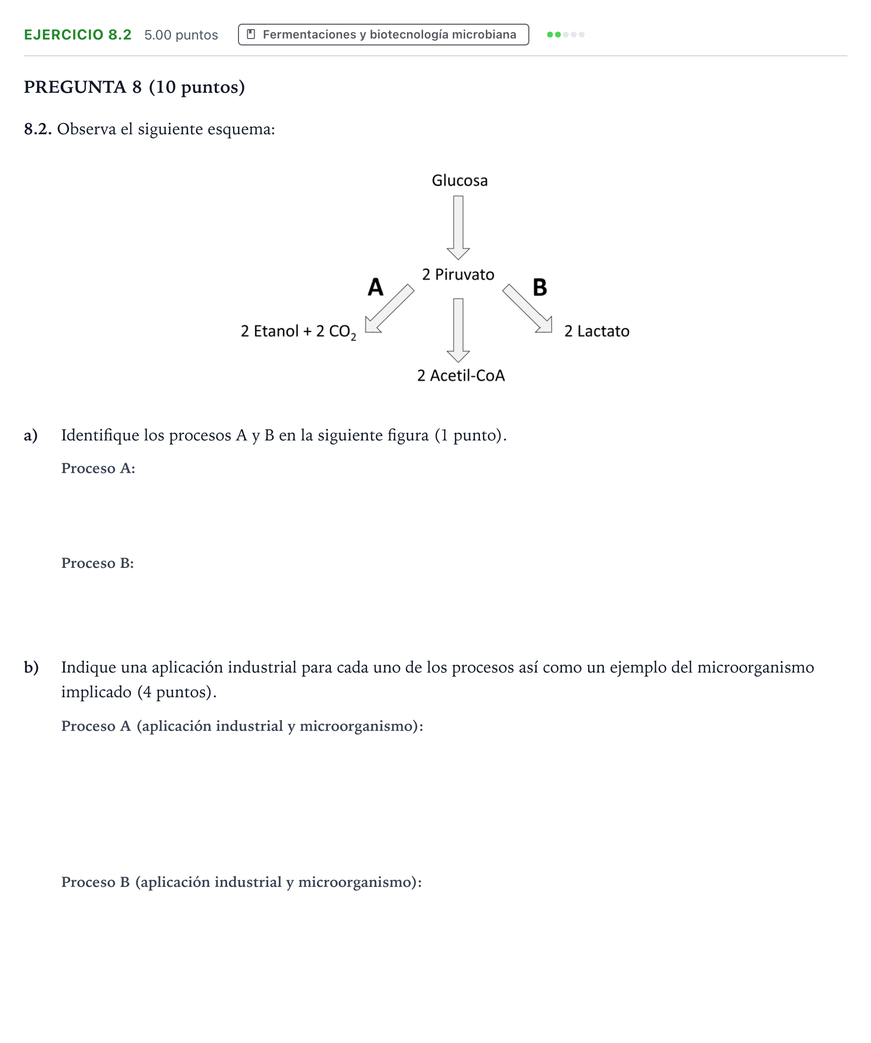 Enunciado: Ejercicio 8.2 - Fermentaciones y biotecnología microbiana · Biología PAU Valencia Extraordinaria 2024