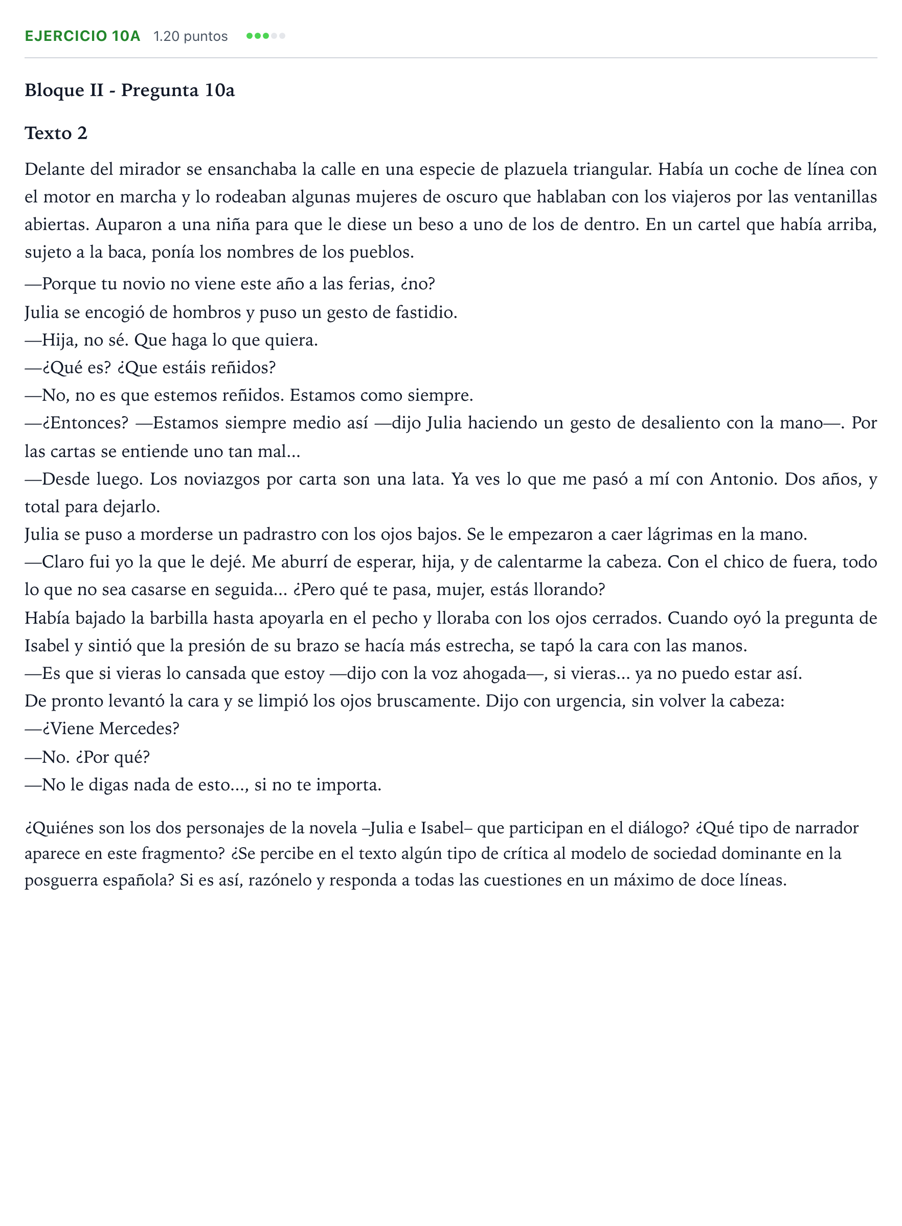 Enunciado: Ejercicio 10a · Lengua Castellana y Literatura II PAU Valencia Extraordinaria 2024