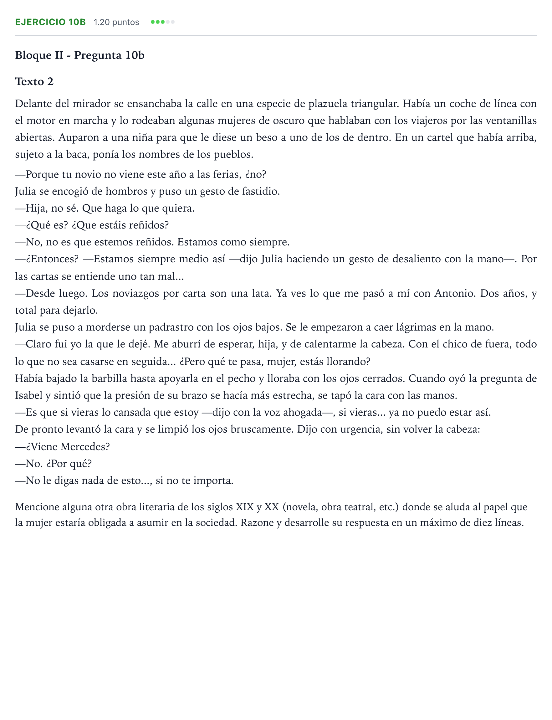 Enunciado: Ejercicio 10b · Lengua Castellana y Literatura II PAU Valencia Extraordinaria 2024