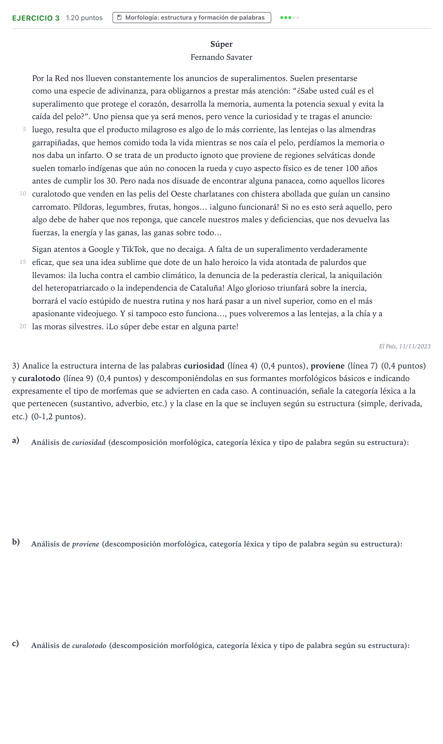 Enunciado: Problema 3 · Lengua Castellana y Literatura II PAU Valencia Extraordinaria 2024