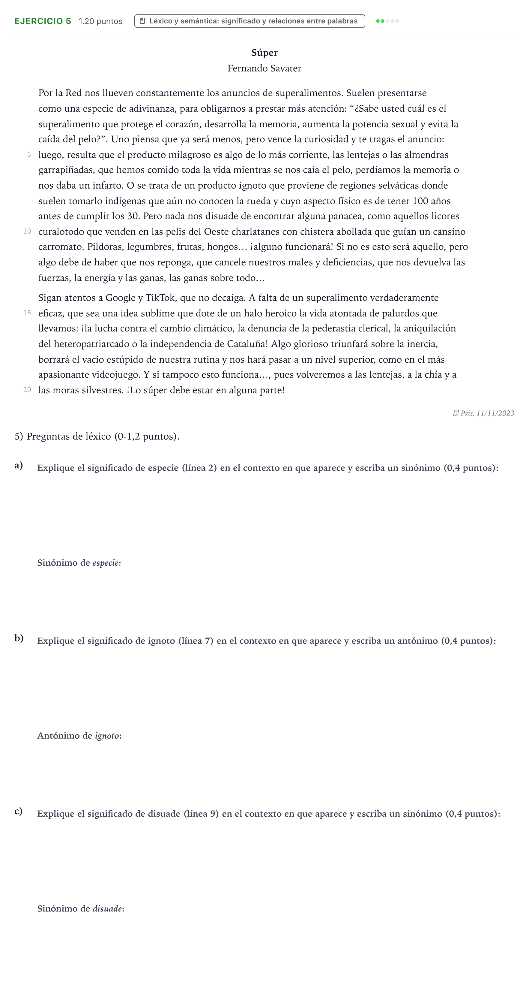 Enunciado: Problema 5 · Lengua Castellana y Literatura II PAU Valencia Extraordinaria 2024