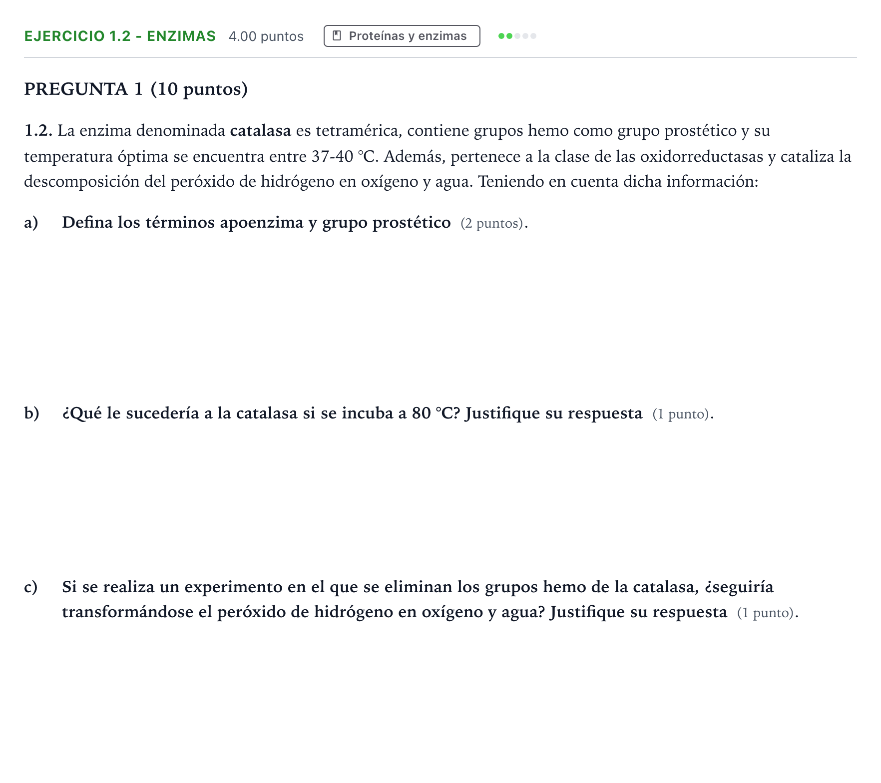 Enunciado: Ejercicio 1.2 - Enzimas · Biología PAU Valencia Ordinaria 2024