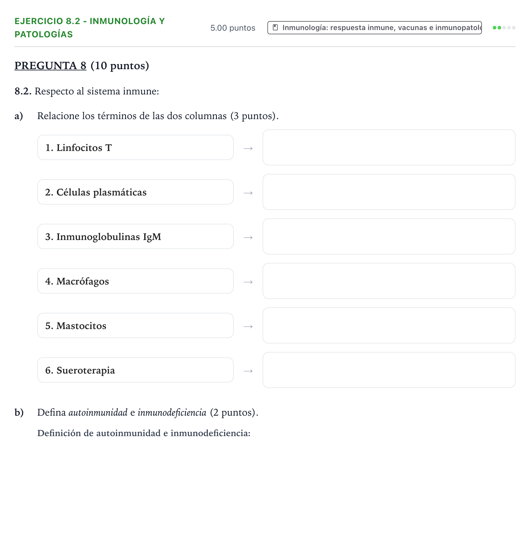 Enunciado: Ejercicio 8.2 - Inmunología y patologías · Biología PAU Valencia Ordinaria 2024