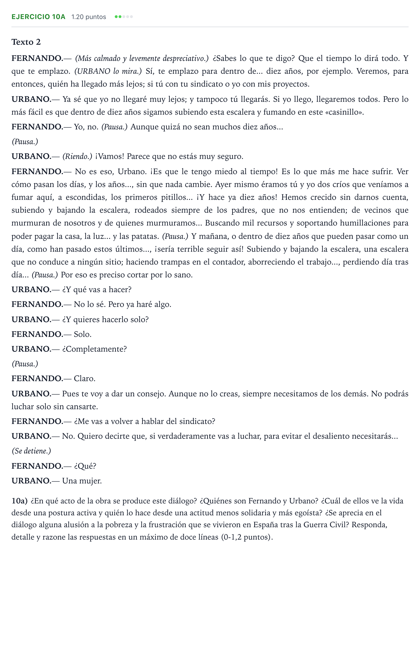 Enunciado: Ejercicio 10a · Lengua Castellana y Literatura II PAU Valencia Ordinaria 2024