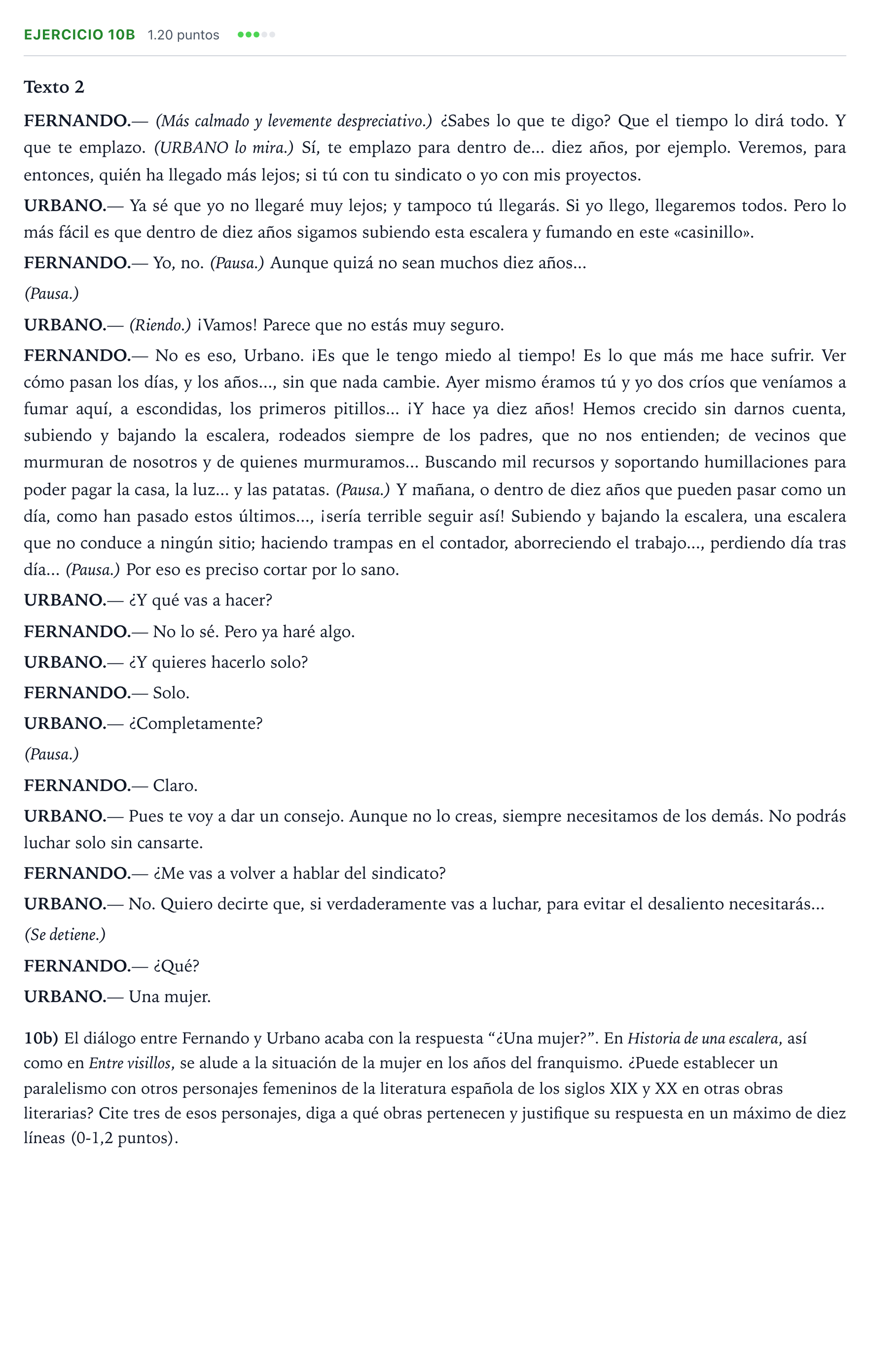 Enunciado: Ejercicio 10b · Lengua Castellana y Literatura II PAU Valencia Ordinaria 2024
