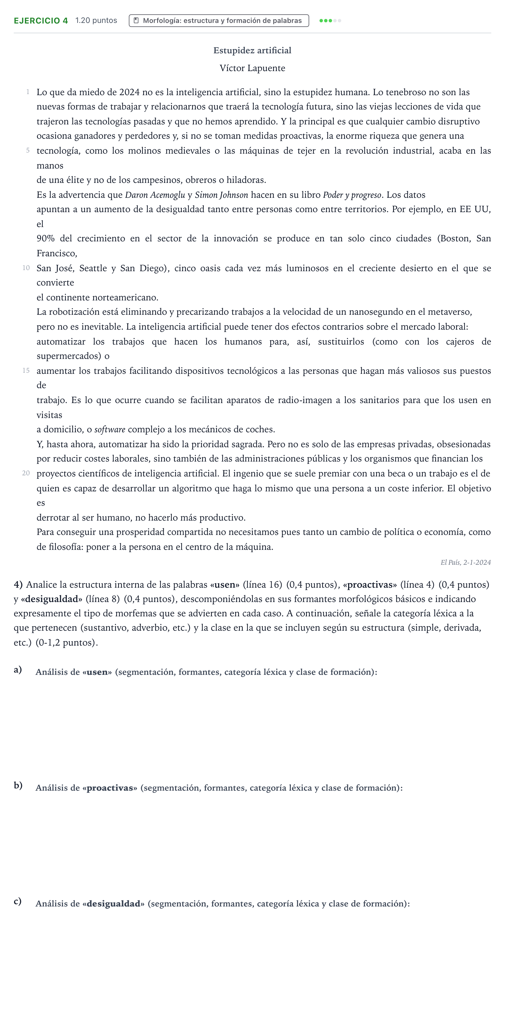 Enunciado: Problema 4 · Lengua Castellana y Literatura II PAU Valencia Ordinaria 2024