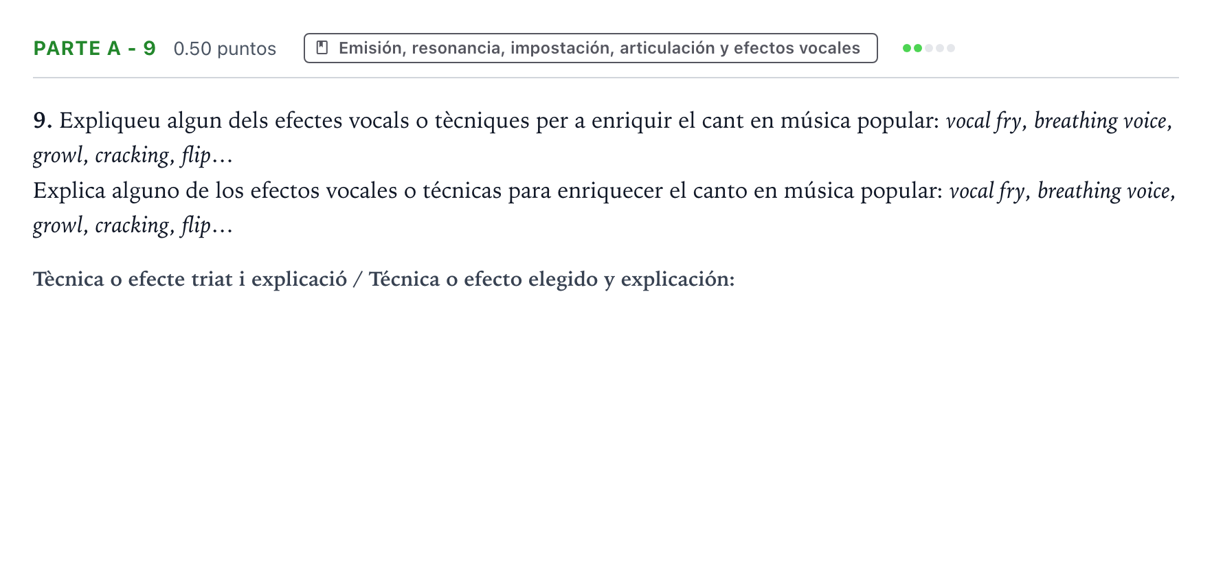 Enunciado: Ejercicio Parte A - 9 · Coro y Técnica Vocal PAU Valencia Ordinaria 2024