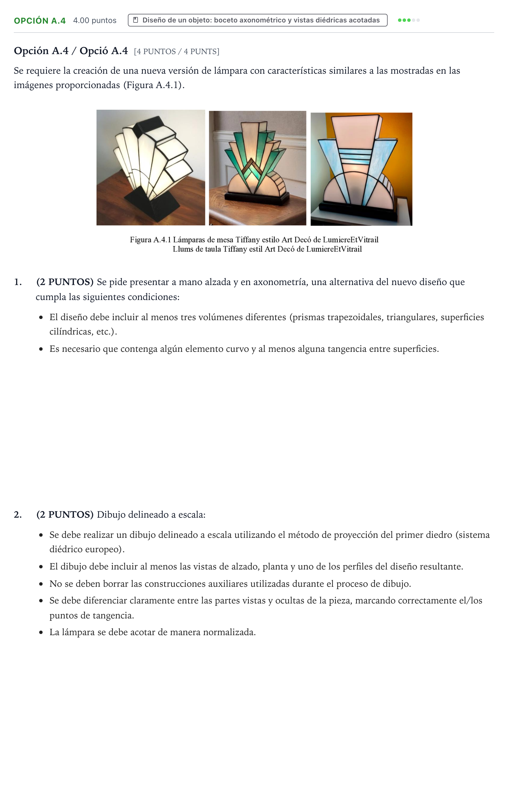 Enunciado: Opción A.4 · Dibujo Técnico Aplicado a las Artes Plásticas y al Diseño PAU Valencia Extraordinaria 2024