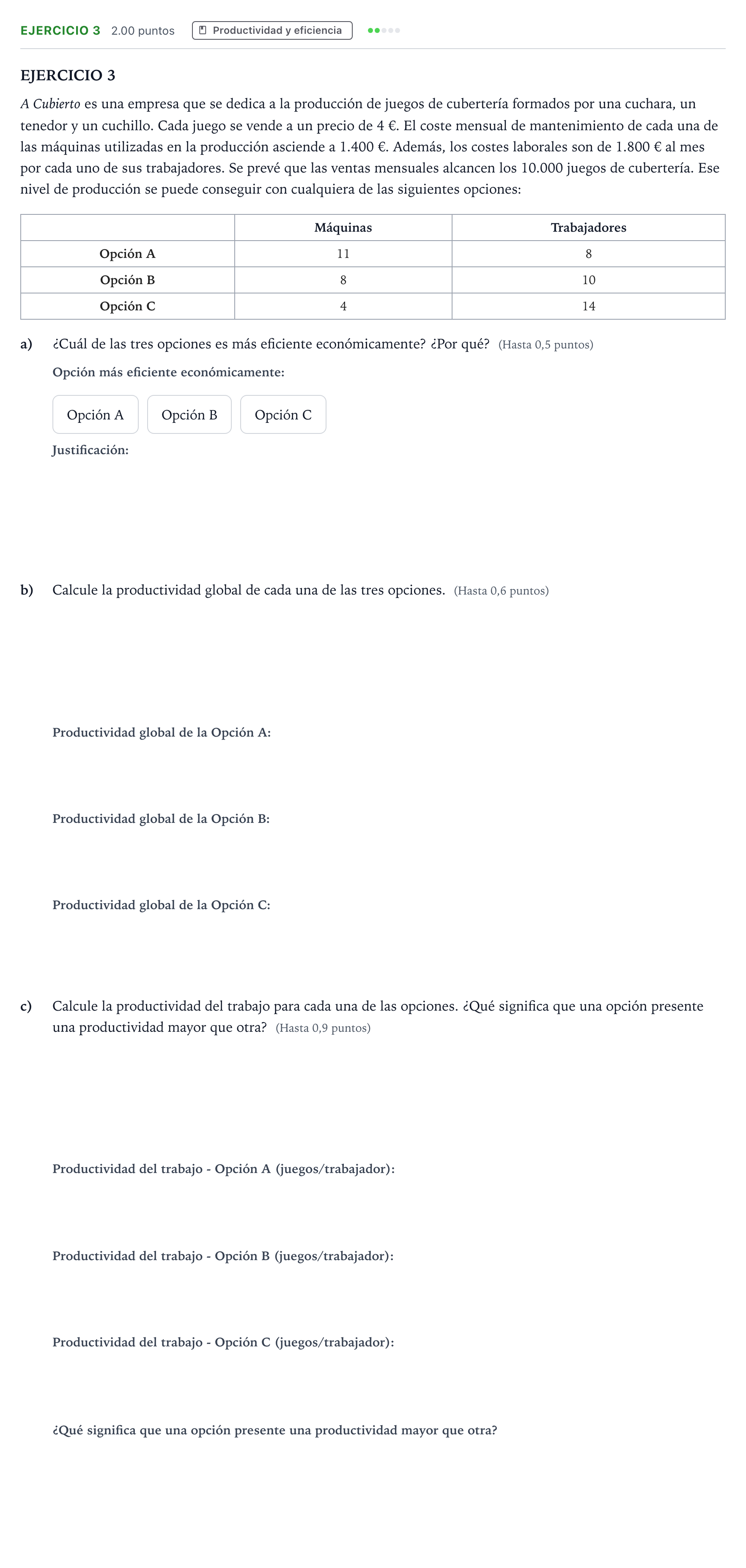 Enunciado: Ejercicio 3 · Empresa y Diseño de Modelos de Negocio PAU Valencia Ordinaria 2024