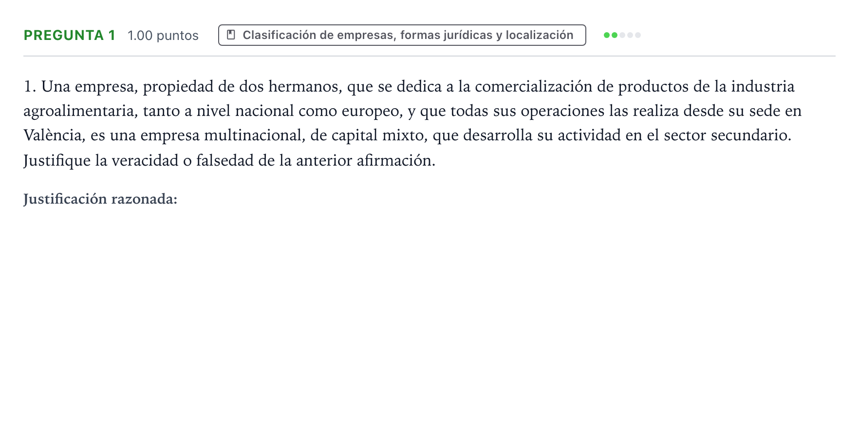 Enunciado: Pregunta 1 · Empresa y Diseño de Modelos de Negocio PAU Valencia Ordinaria 2024