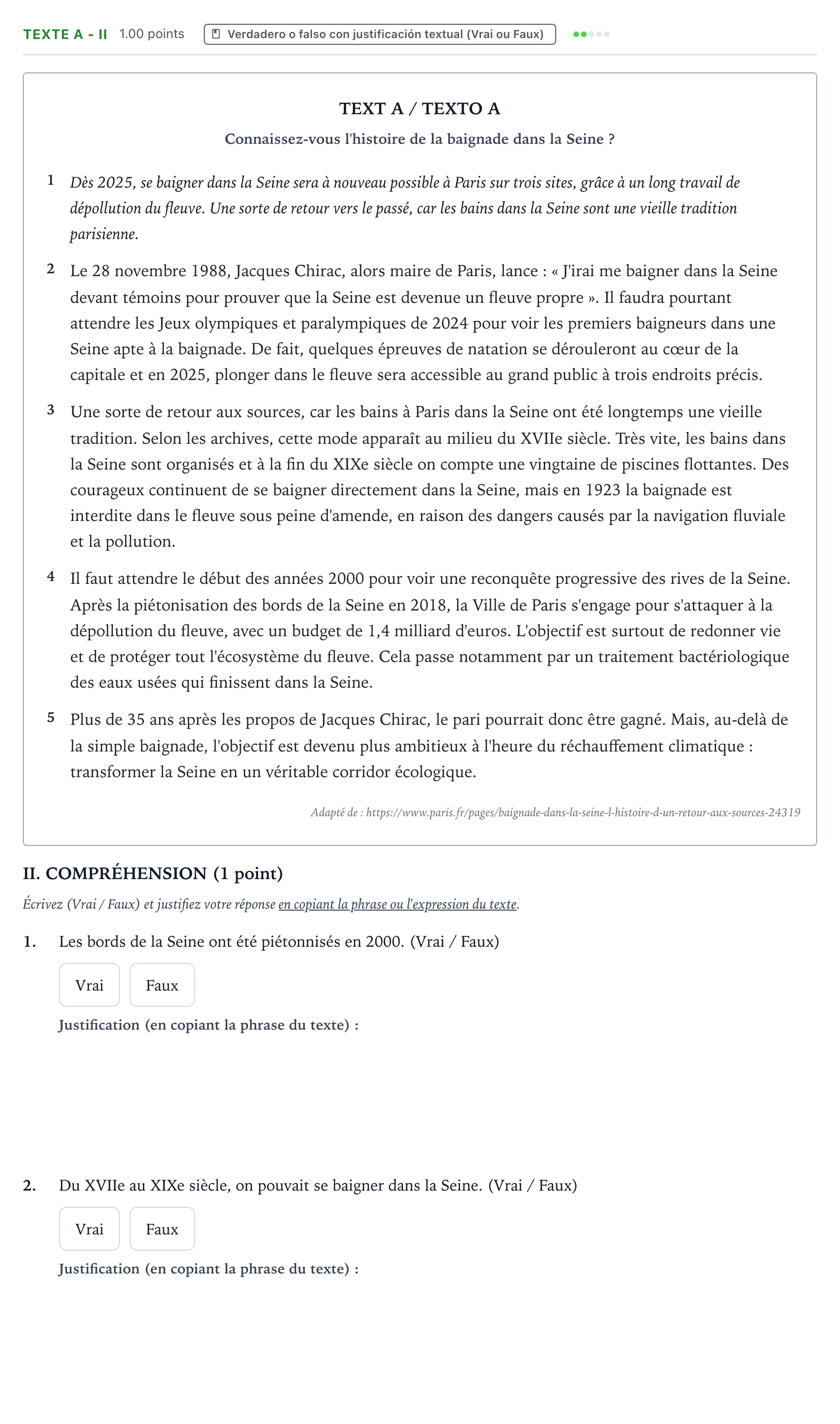 Enunciado: Ejercicio Texte A - II · Francés PAU Valencia Extraordinaria 2024