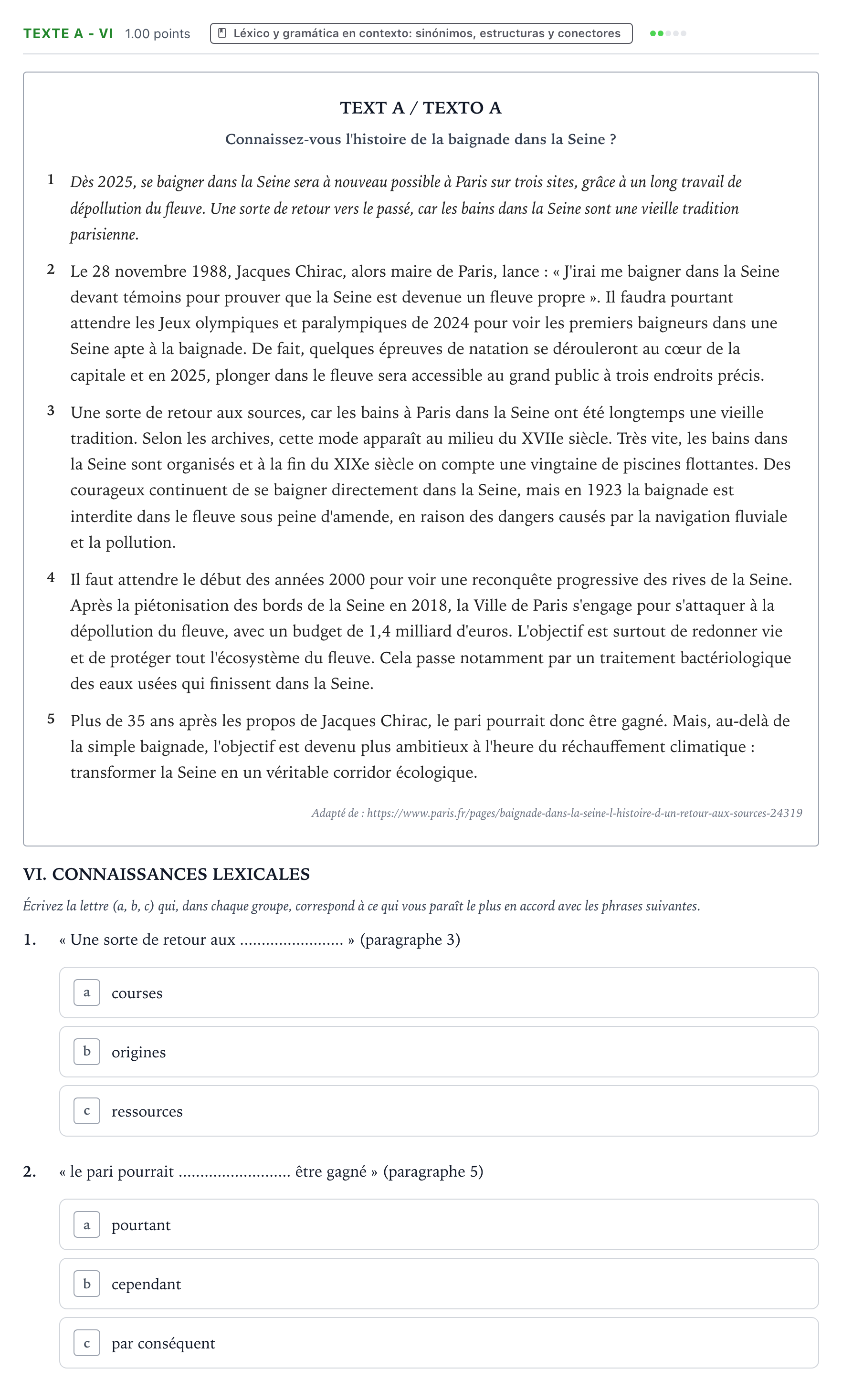 Enunciado: Ejercicio Texte A - VI · Francés PAU Valencia Extraordinaria 2024