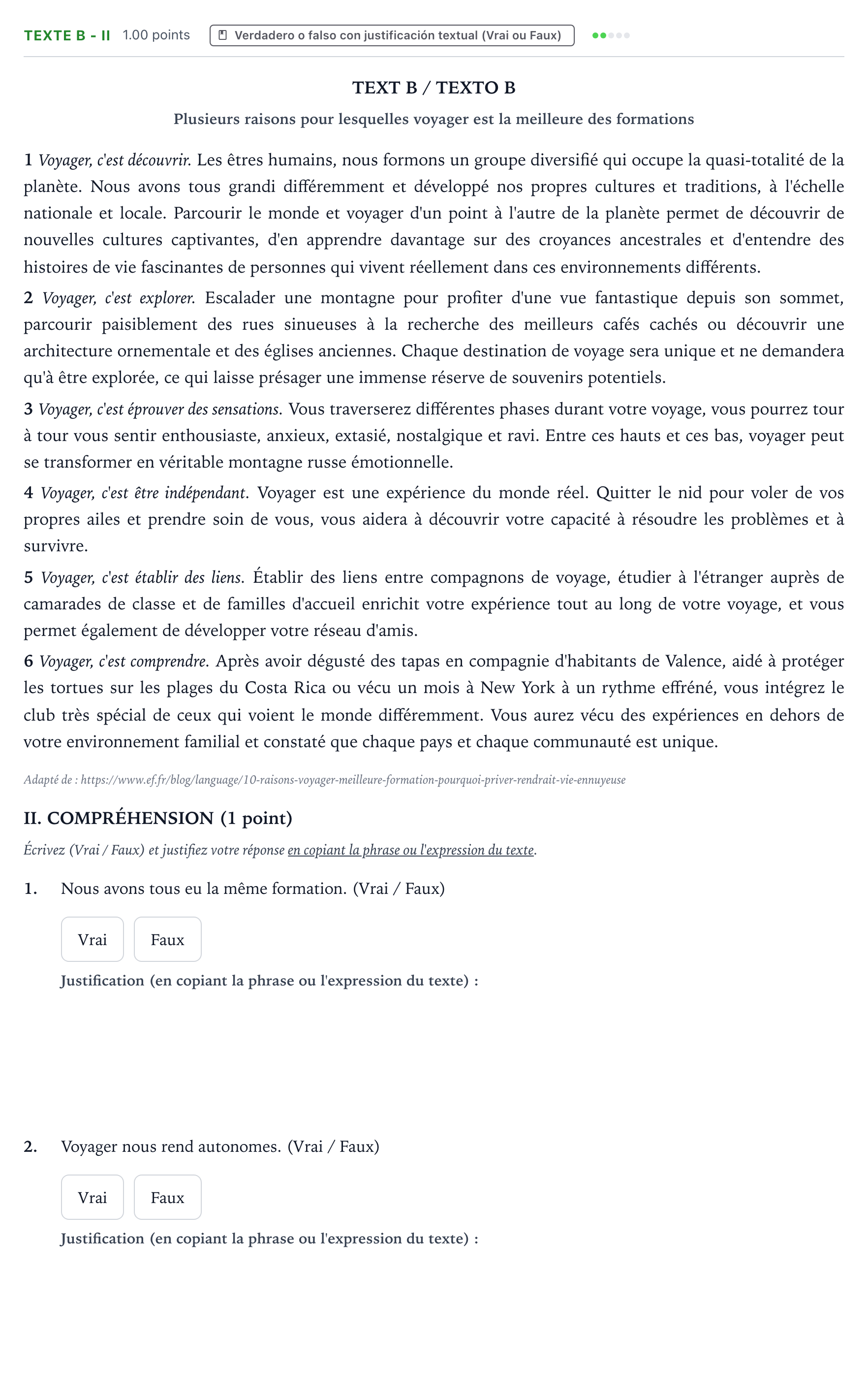 Enunciado: Ejercicio Texte B - II · Francés PAU Valencia Extraordinaria 2024