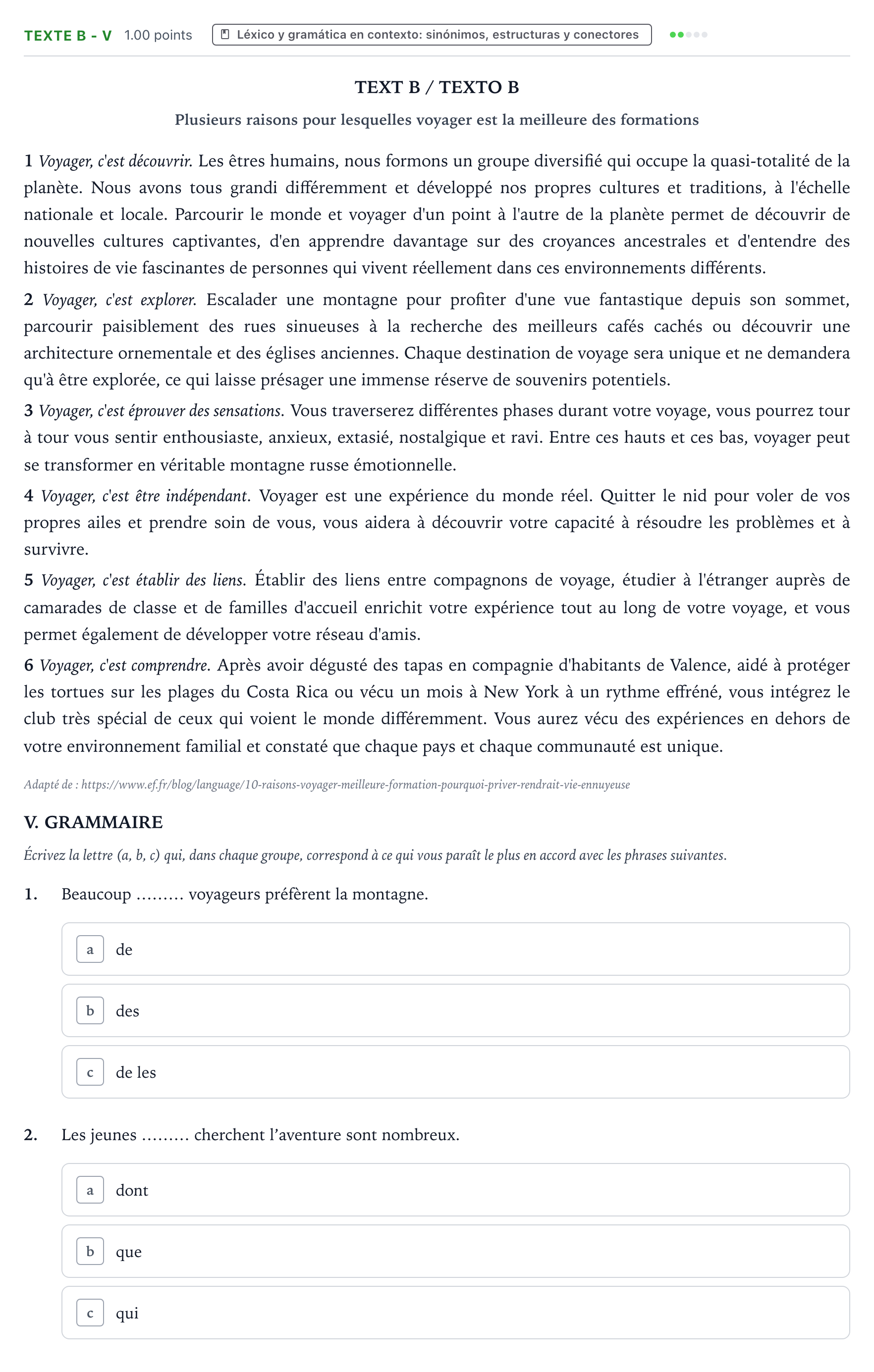 Enunciado: Ejercicio Texte B - V · Francés PAU Valencia Extraordinaria 2024