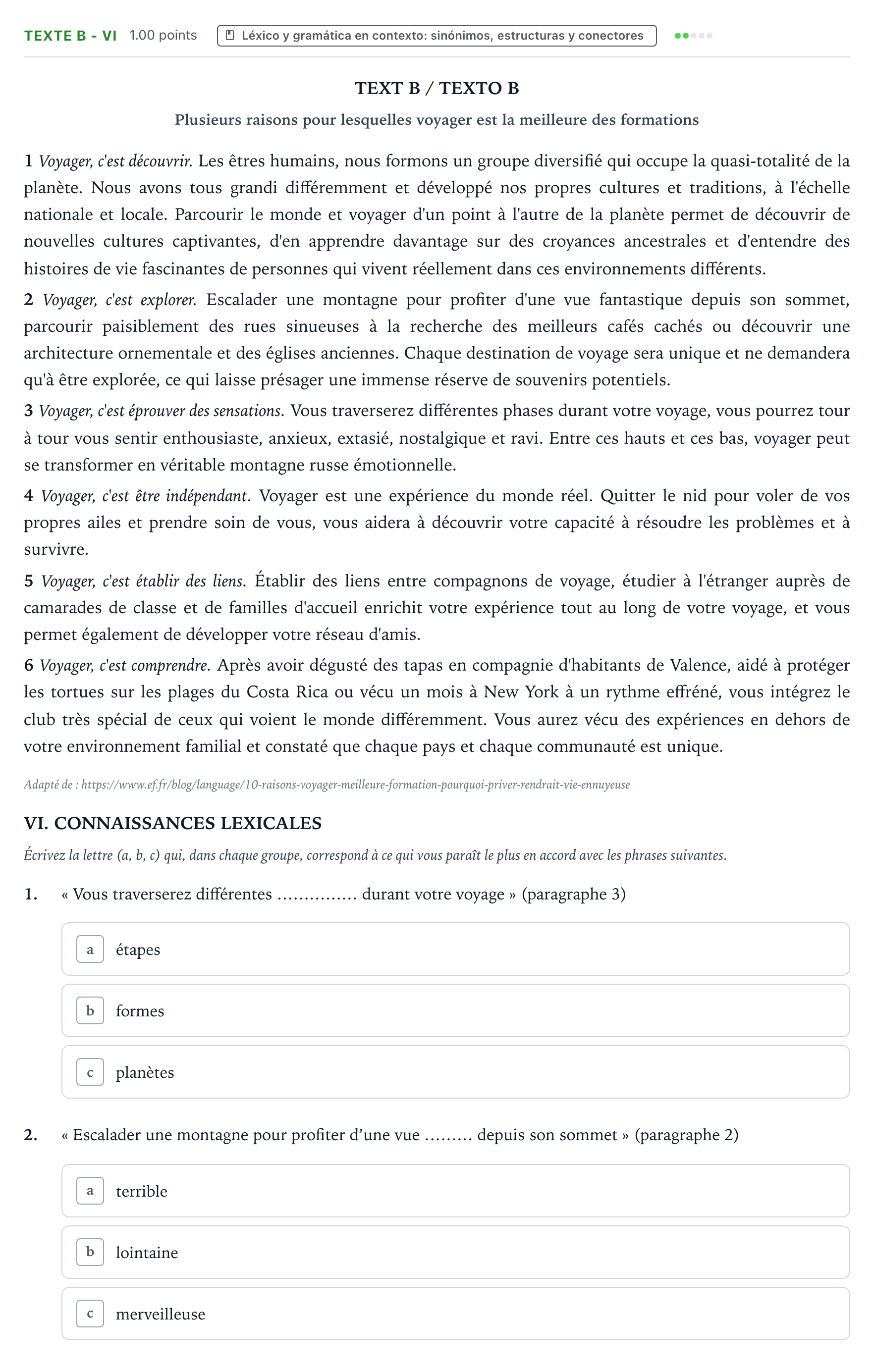 Enunciado: Ejercicio Texte B - VI · Francés PAU Valencia Extraordinaria 2024