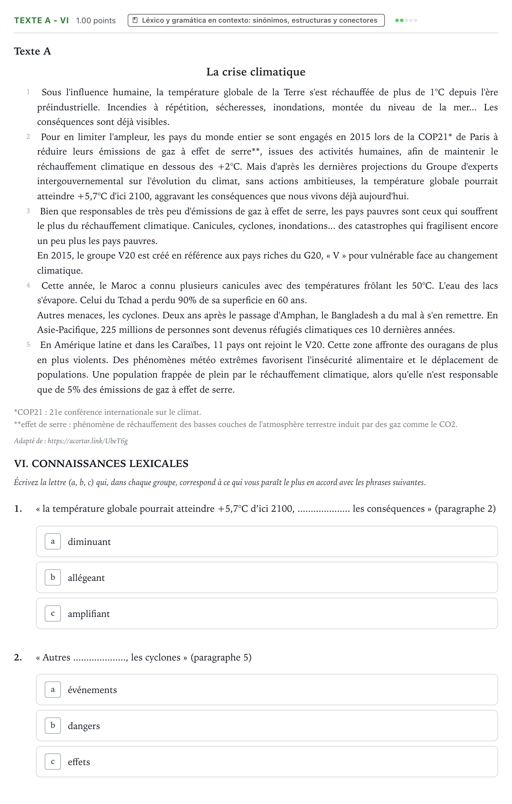 Enunciado: Ejercicio Texte A - VI · Francés PAU Valencia Extraordinaria solapamiento 2024
