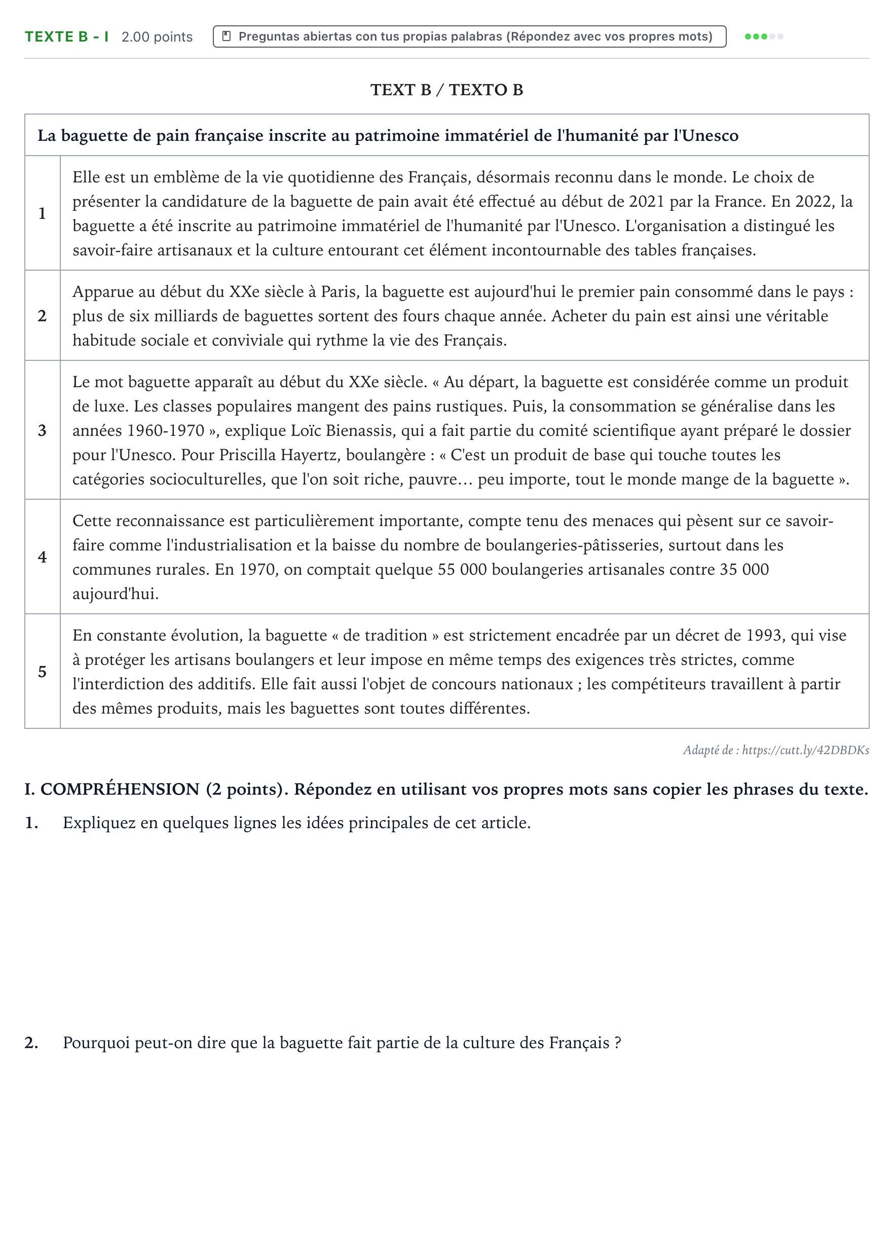 Enunciado: Ejercicio Texte B - I · Francés PAU Valencia Extraordinaria solapamiento 2024