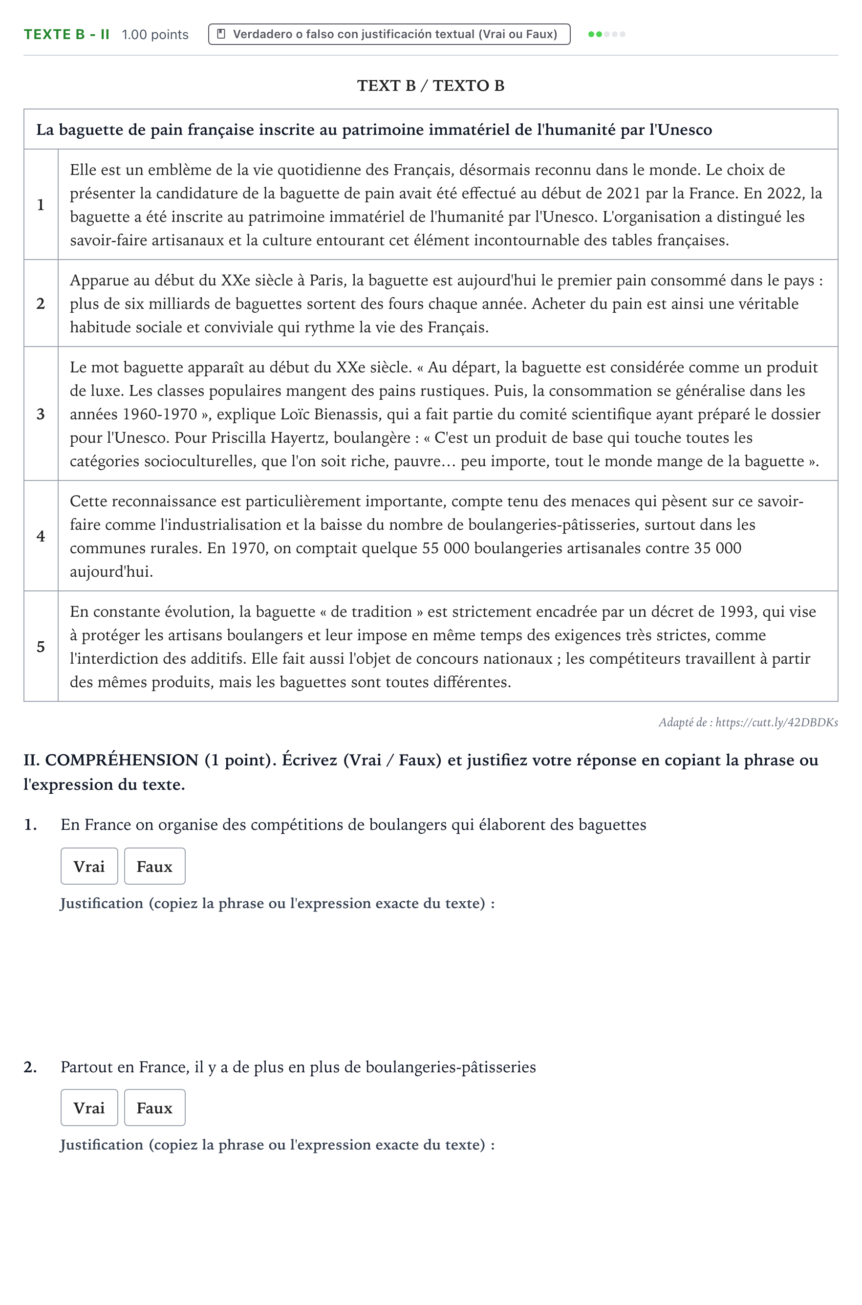 Enunciado: Ejercicio Texte B - II · Francés PAU Valencia Extraordinaria solapamiento 2024