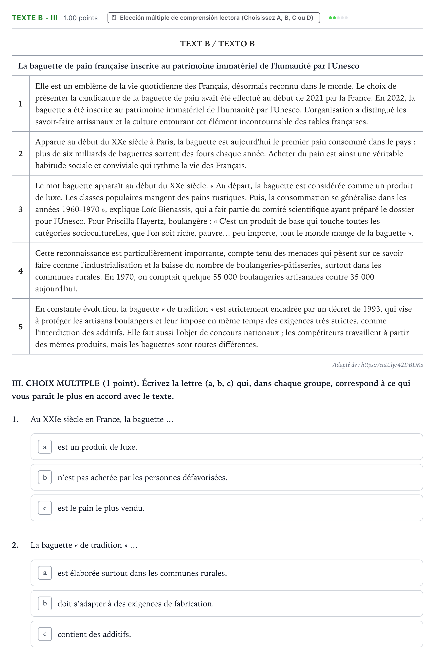 Enunciado: Ejercicio Texte B - III · Francés PAU Valencia Extraordinaria solapamiento 2024